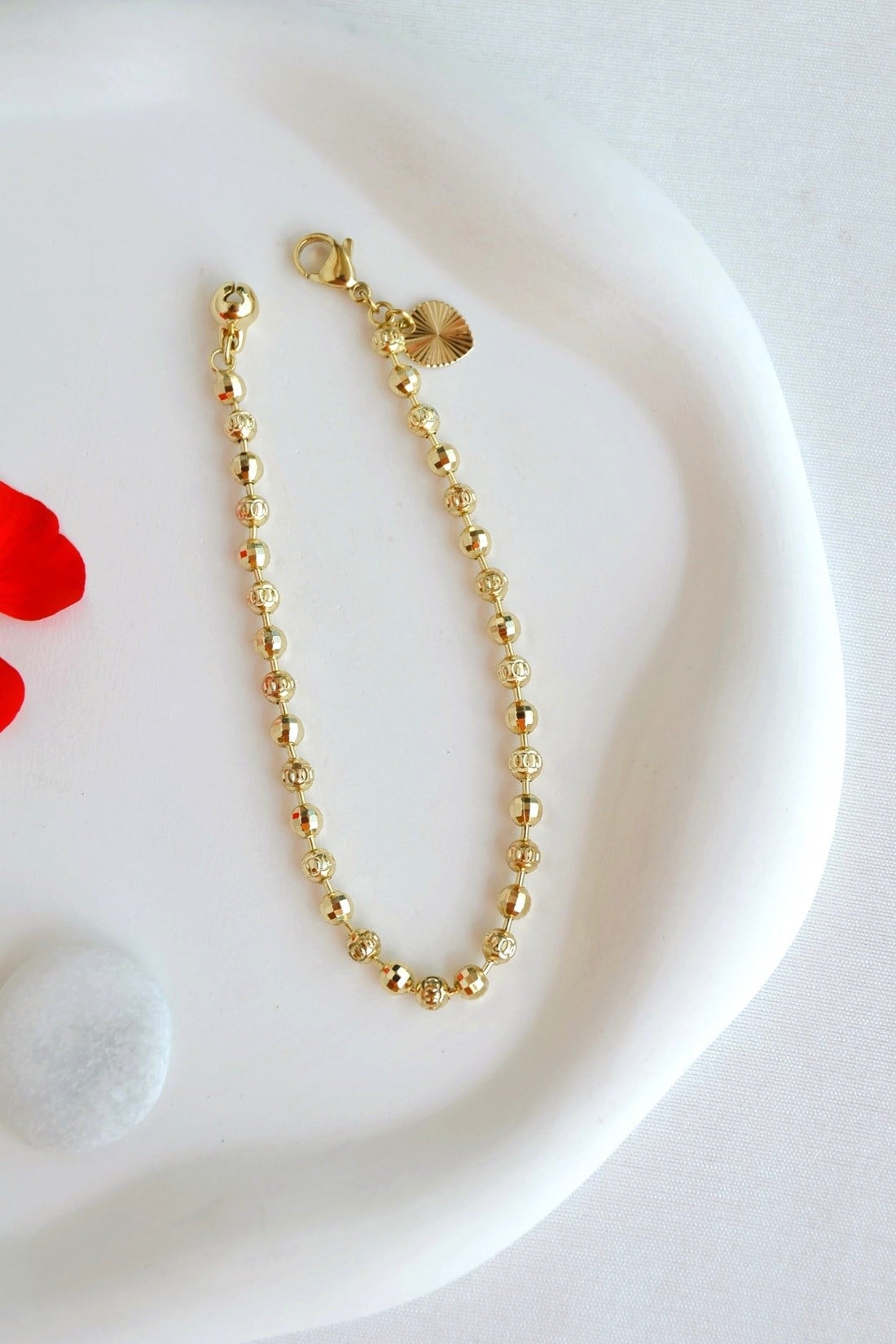 14K Gold Renk Dorika Topçuklu Kadın Bileklik 18 cm