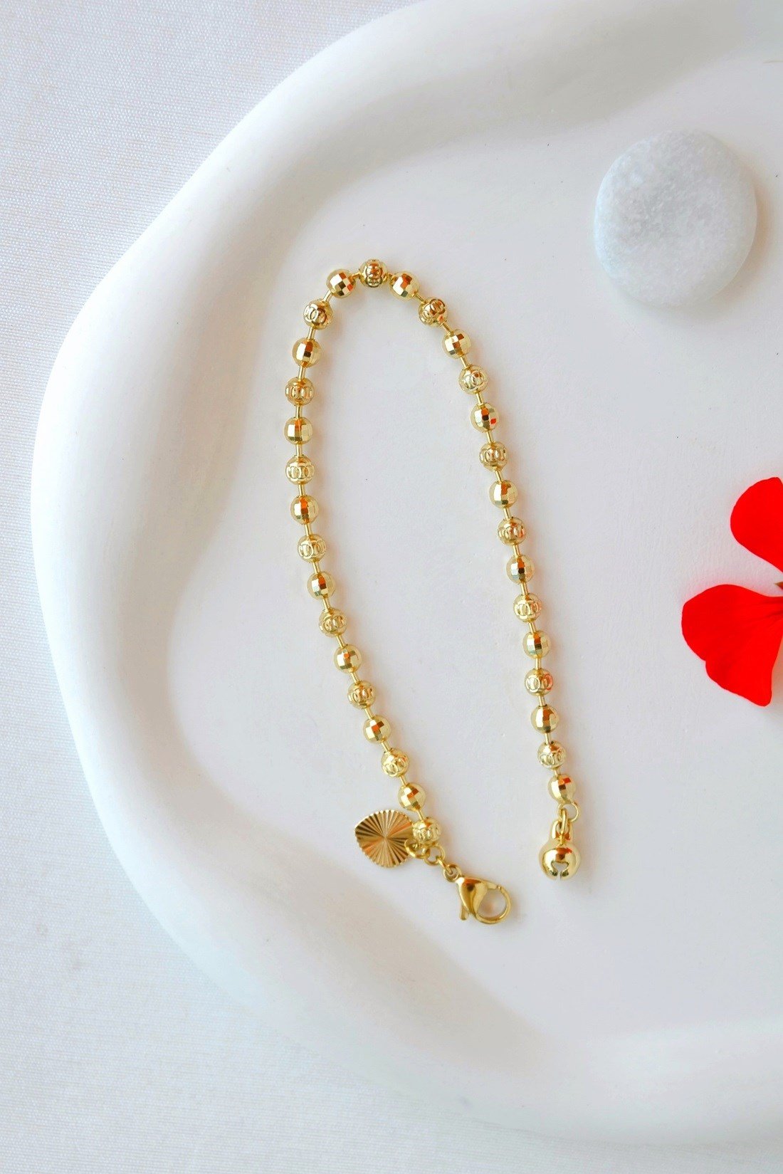 14K Gold Renk Dorika Topçuklu Kadın Bileklik 18 cm