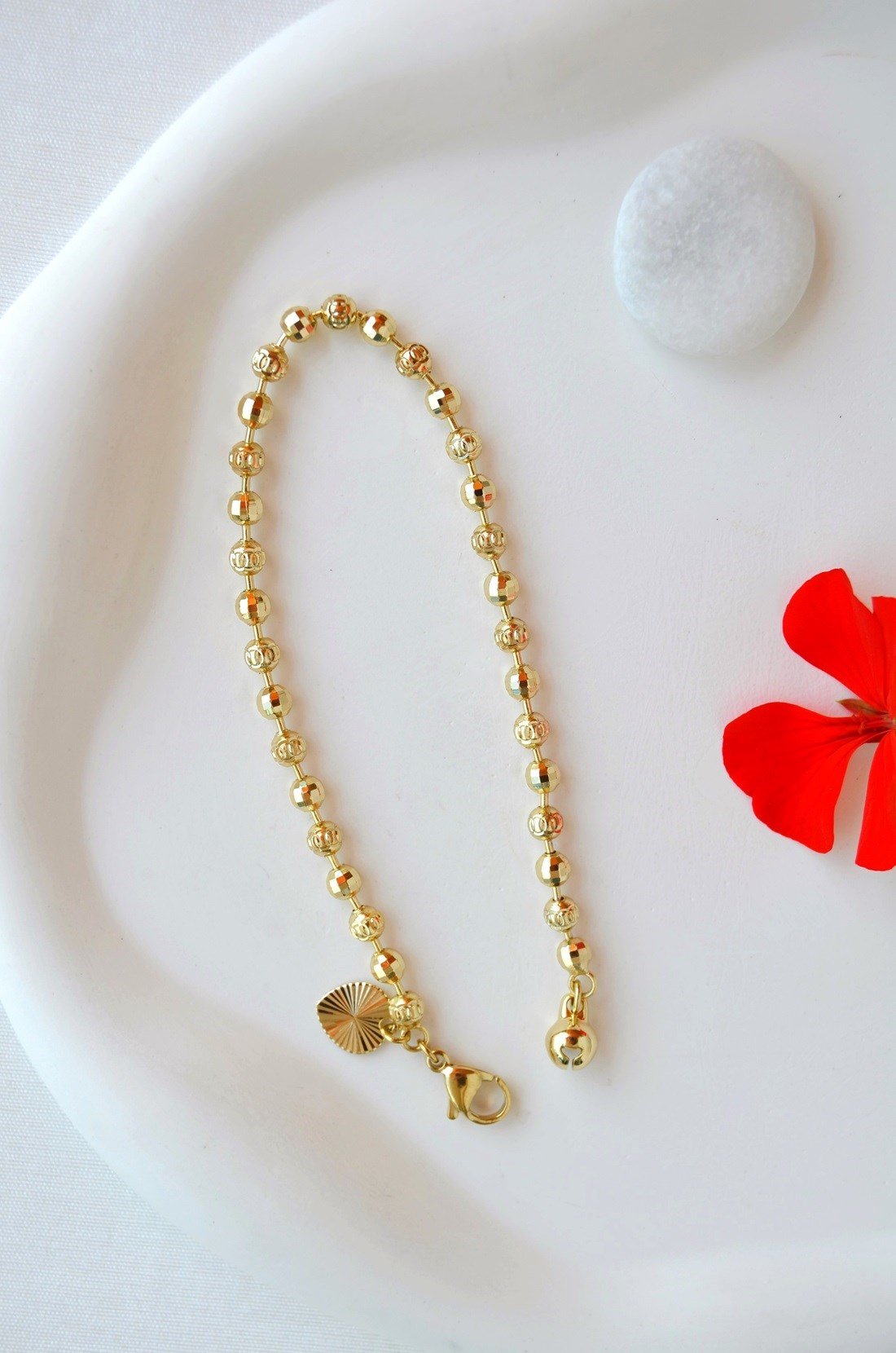 14K Gold Renk Dorika Topçuklu Kadın Bileklik 18 cm