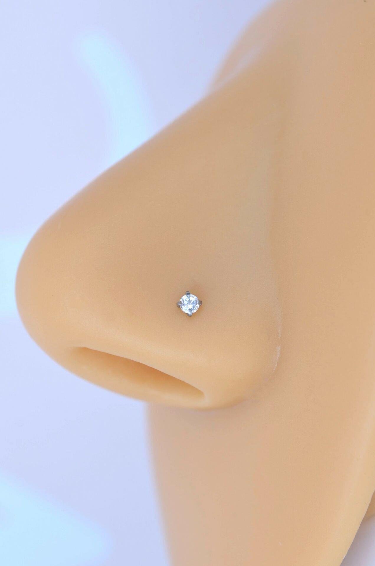 316 L Çelik 2 mm Tektaş Hızma Arkası Kıvrımlı Düşmeyen Burun Piercingi