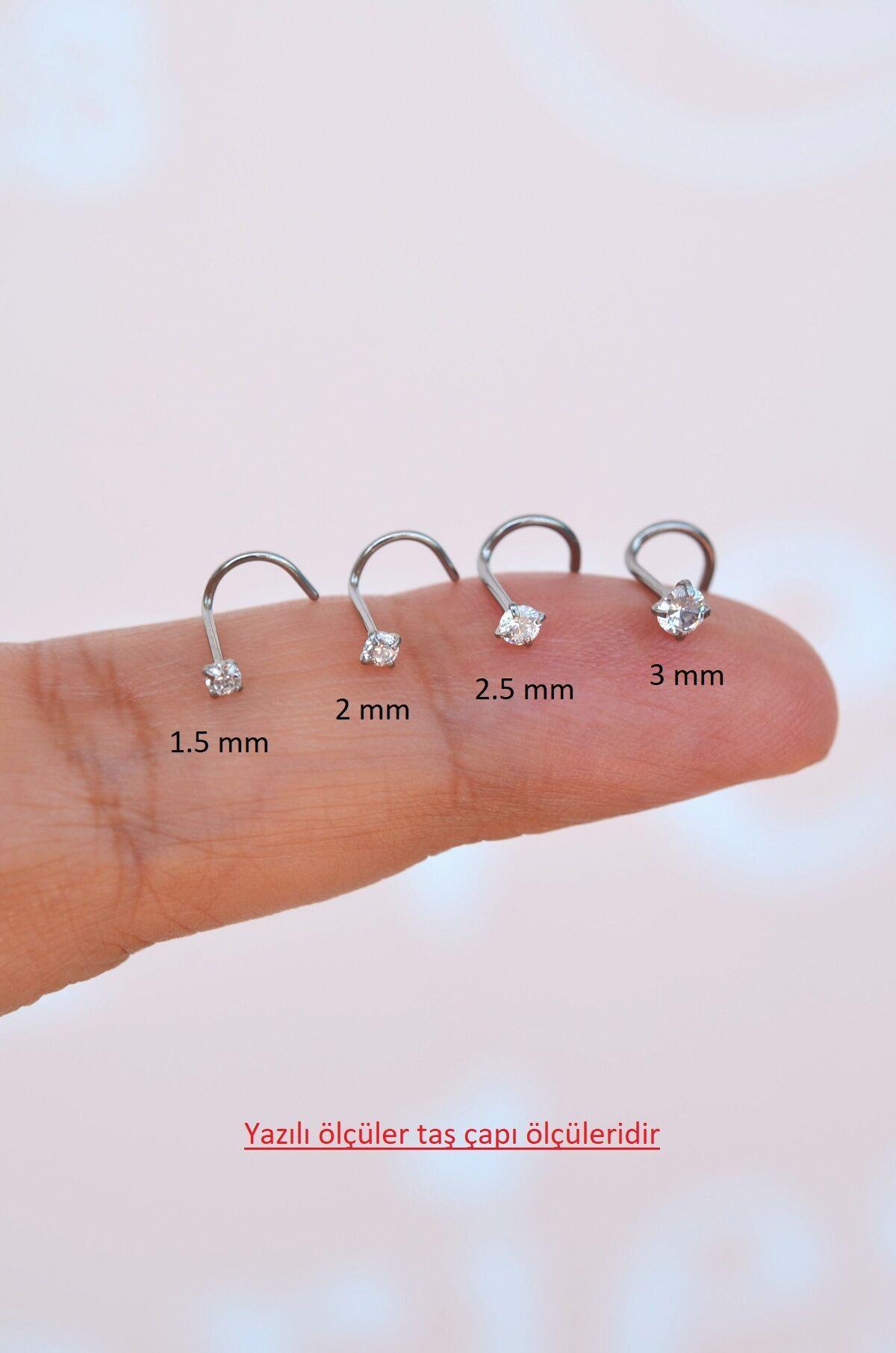 316 L Çelik 2 mm Tektaş Hızma Arkası Kıvrımlı Düşmeyen Burun Piercingi