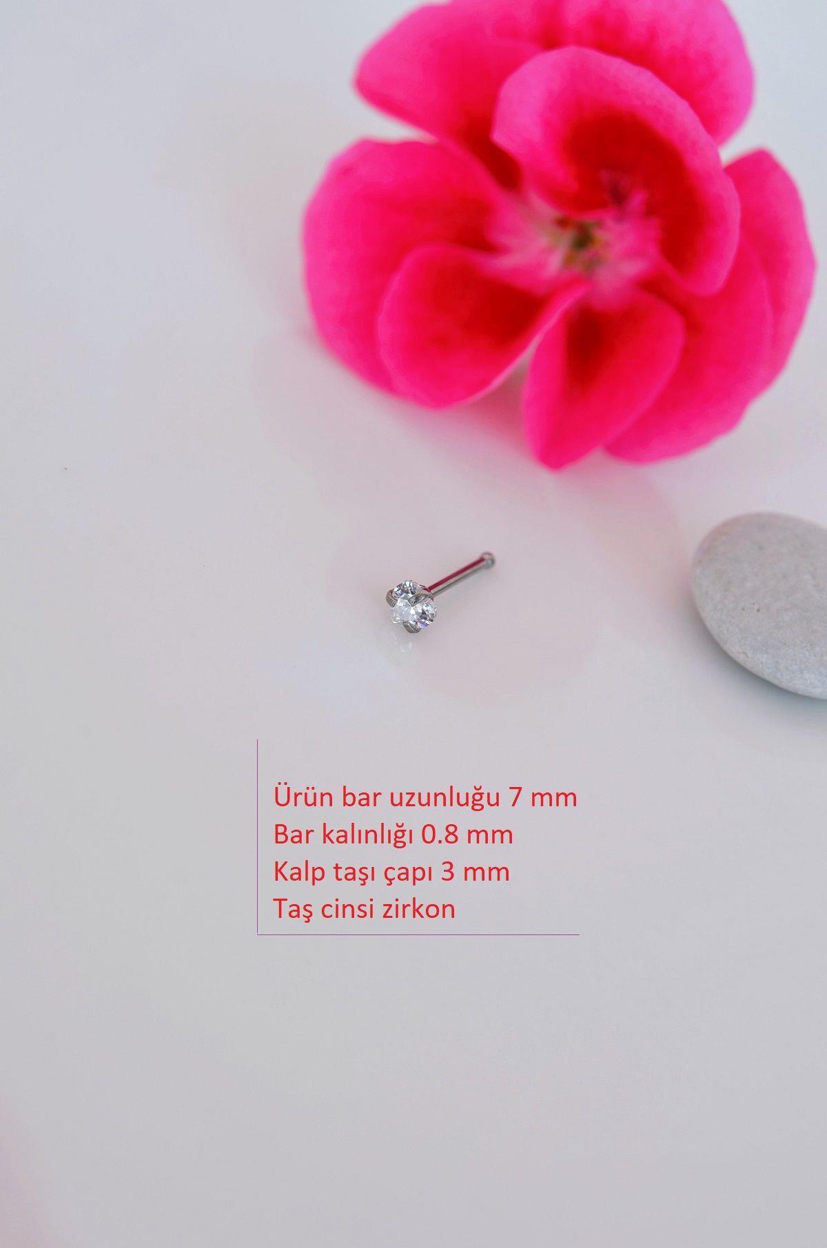 316 L Çelik 3 mm Kalp Tektaş Hızma Burun Piercingi Gümüş Renk