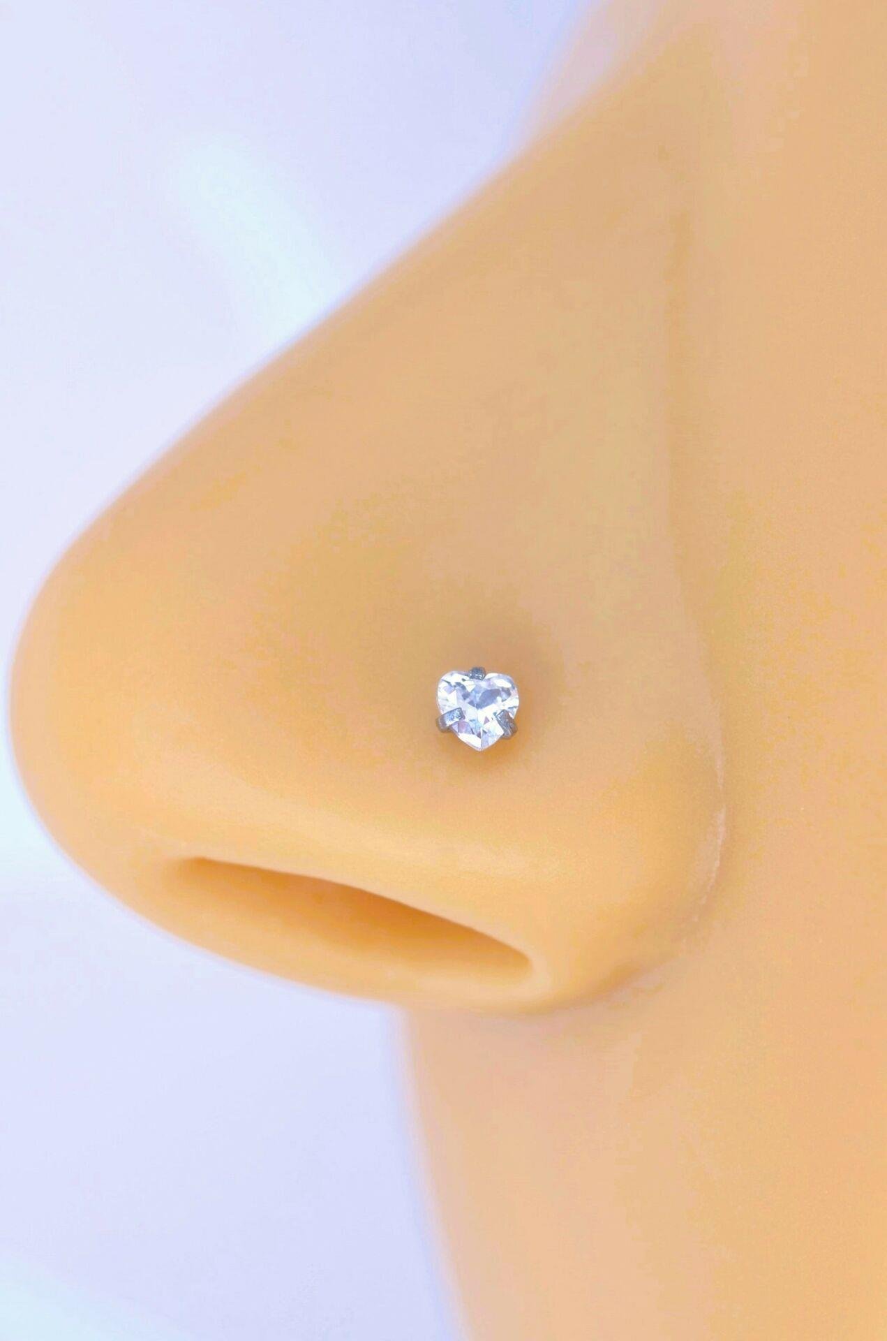 316 L Çelik 3 mm Kalp Tektaş Hızma Burun Piercingi Gümüş Renk