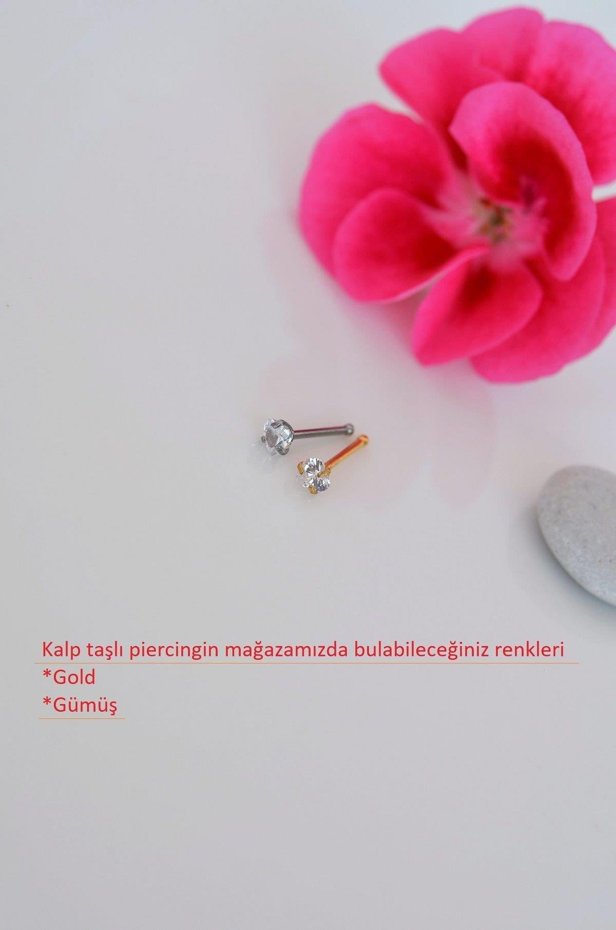 316 L Çelik 3 mm Kalp Tektaş Hızma Burun Piercingi Gümüş Renk