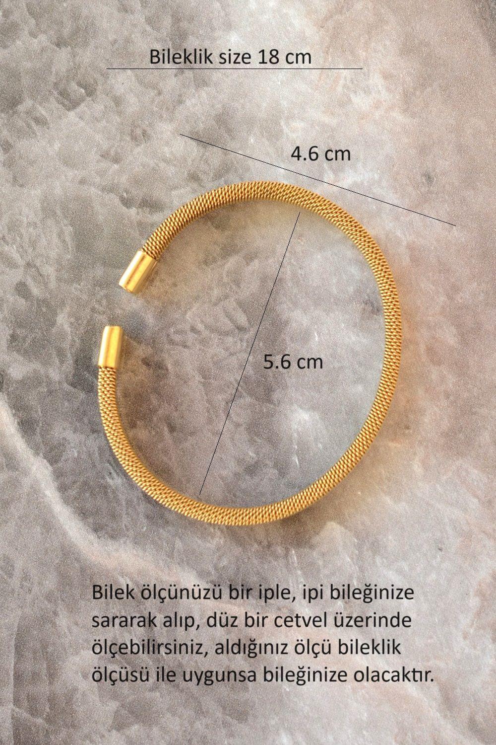 316 L Çelik Gold İnce Hasır Çelik Kelepçe Bileklik Unisex Ürün