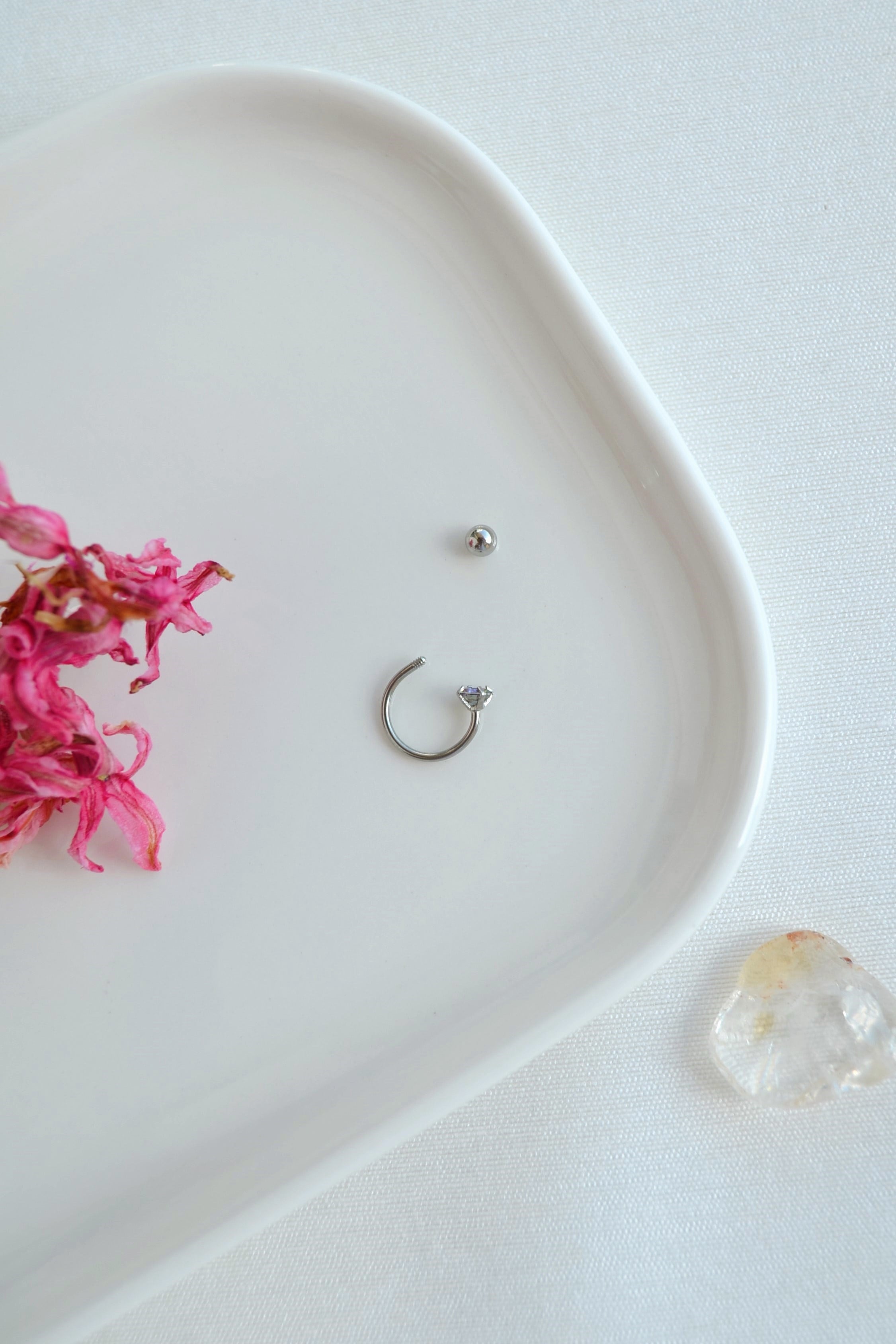 316 L Çelik Hologram Taşlı Hızma Piercing 8 mm Burun Helix Tragus Kıkırdak Küpe