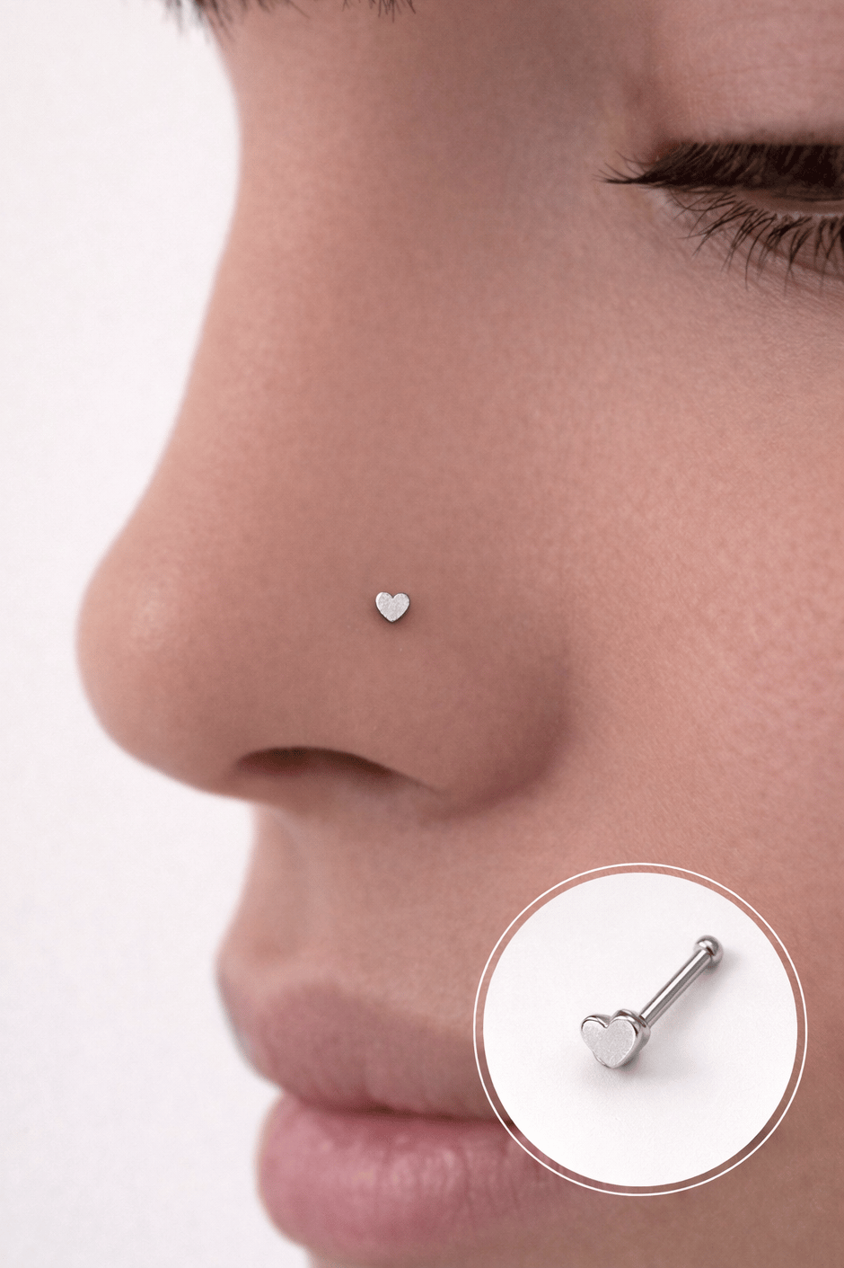316 L Çelik Mini Kalpli Hızma Burun Piercingi Gümüş Renk