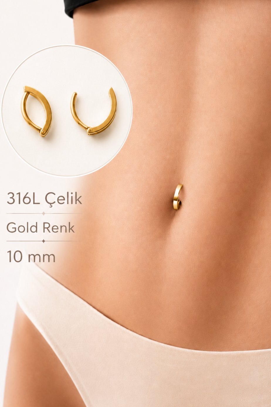 316 L Çelik Yarım Halka Göbek Piercingi Düz Minimal Tasarımlı