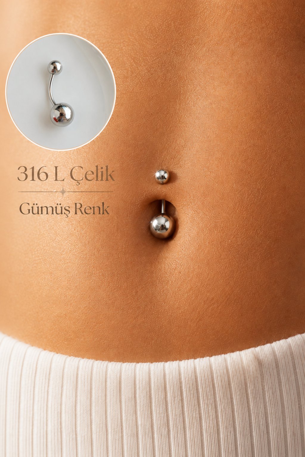 316L Çelik Düz Top Göbek Piercingi