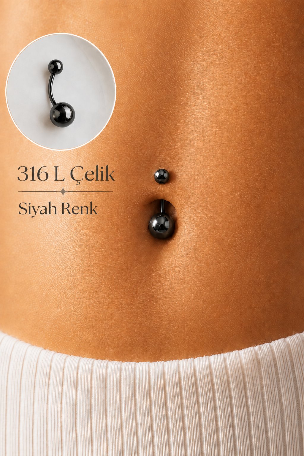 316L Çelik Düz Top Göbek Piercingi