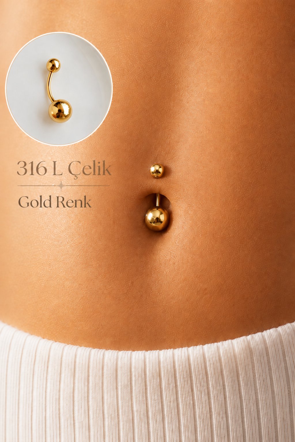 316L Çelik Düz Top Göbek Piercingi