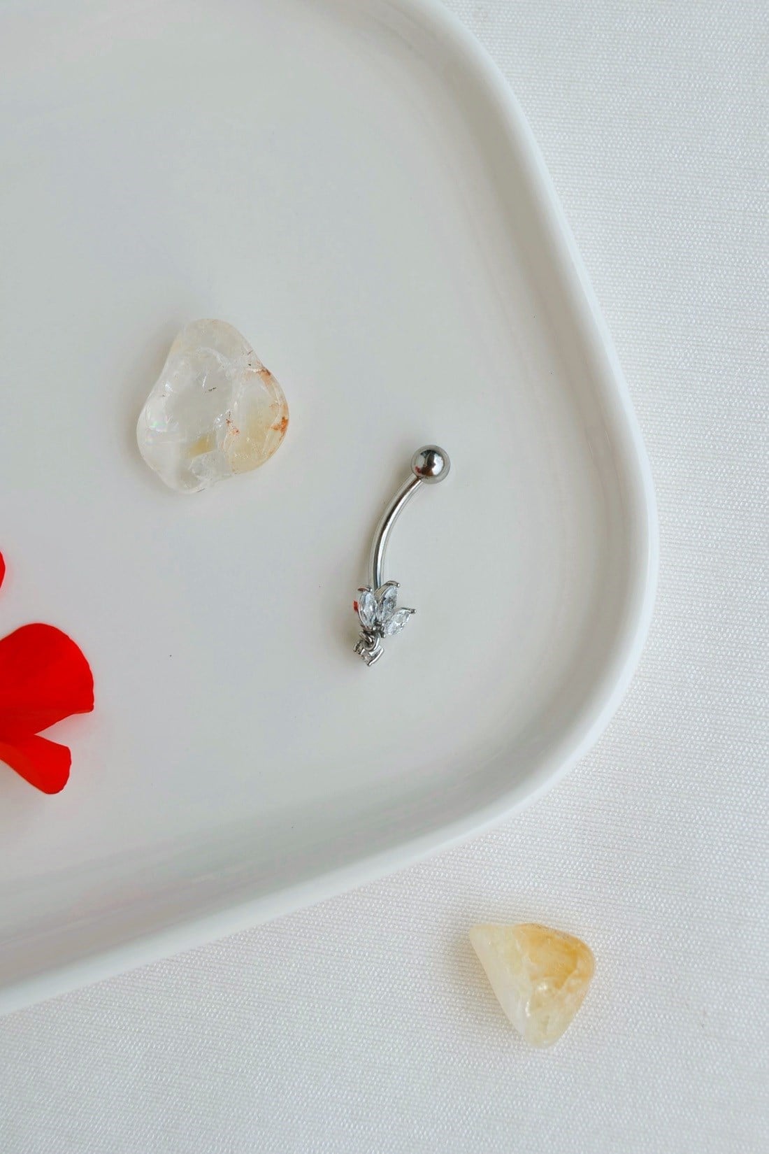 316L Çelik Uzun Bar Minimal Markiz Taşlı Göbek Piercingi 12 mm