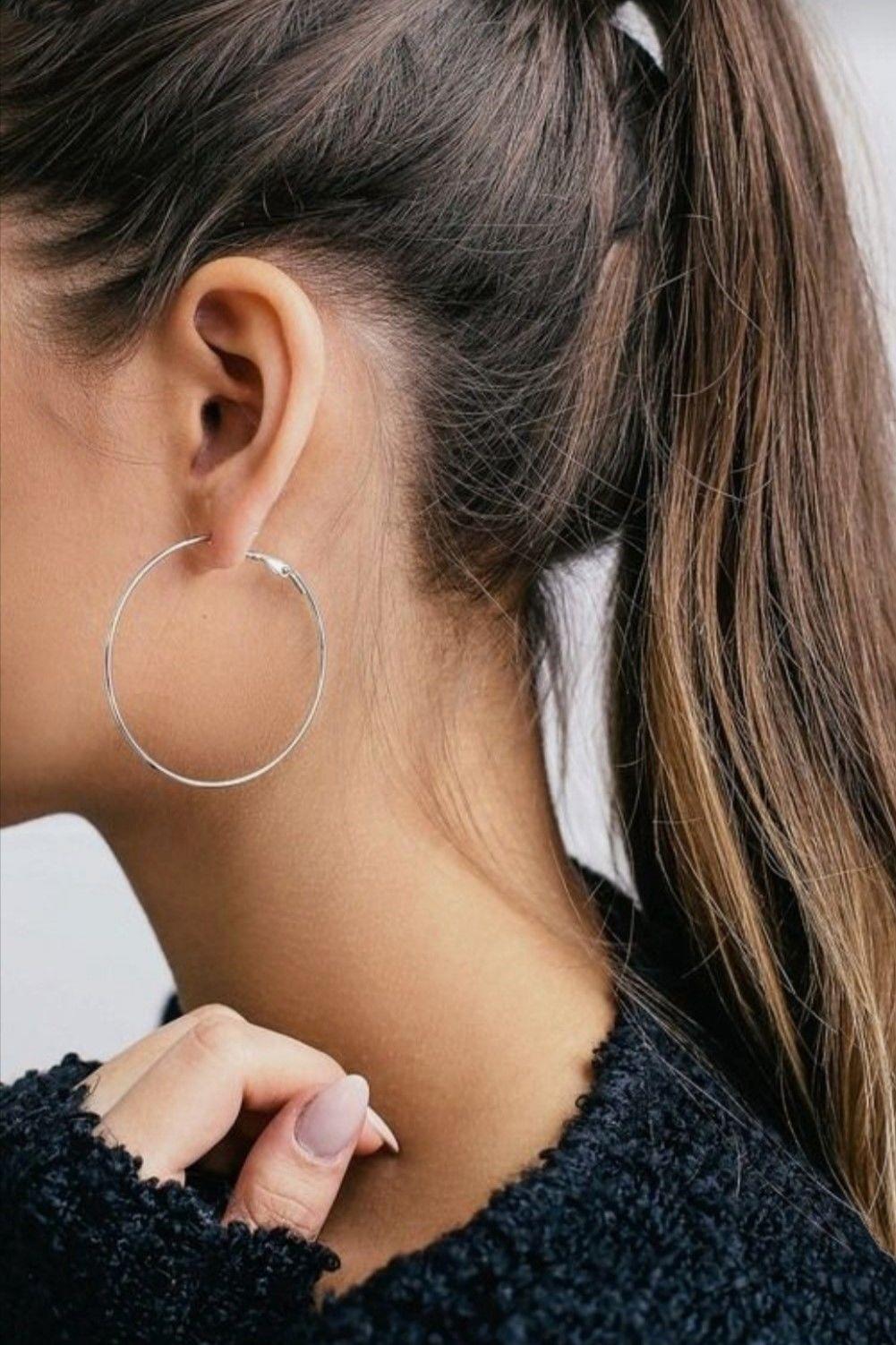 46 mm Düz Gri Renk İnce Halka Küpe