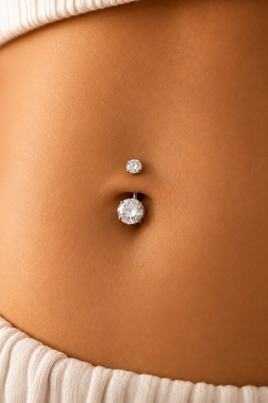 8 mm Tektaş Titanyum Göbek Piercing – Zirkon Taşlı