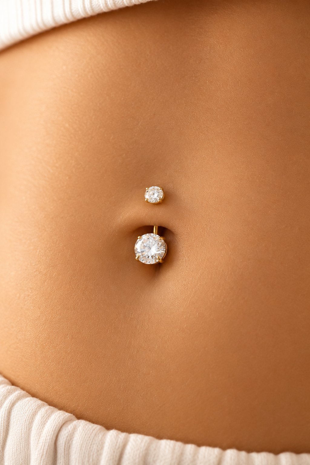 8 mm Tektaş Titanyum Göbek Piercing – Zirkon Taşlı