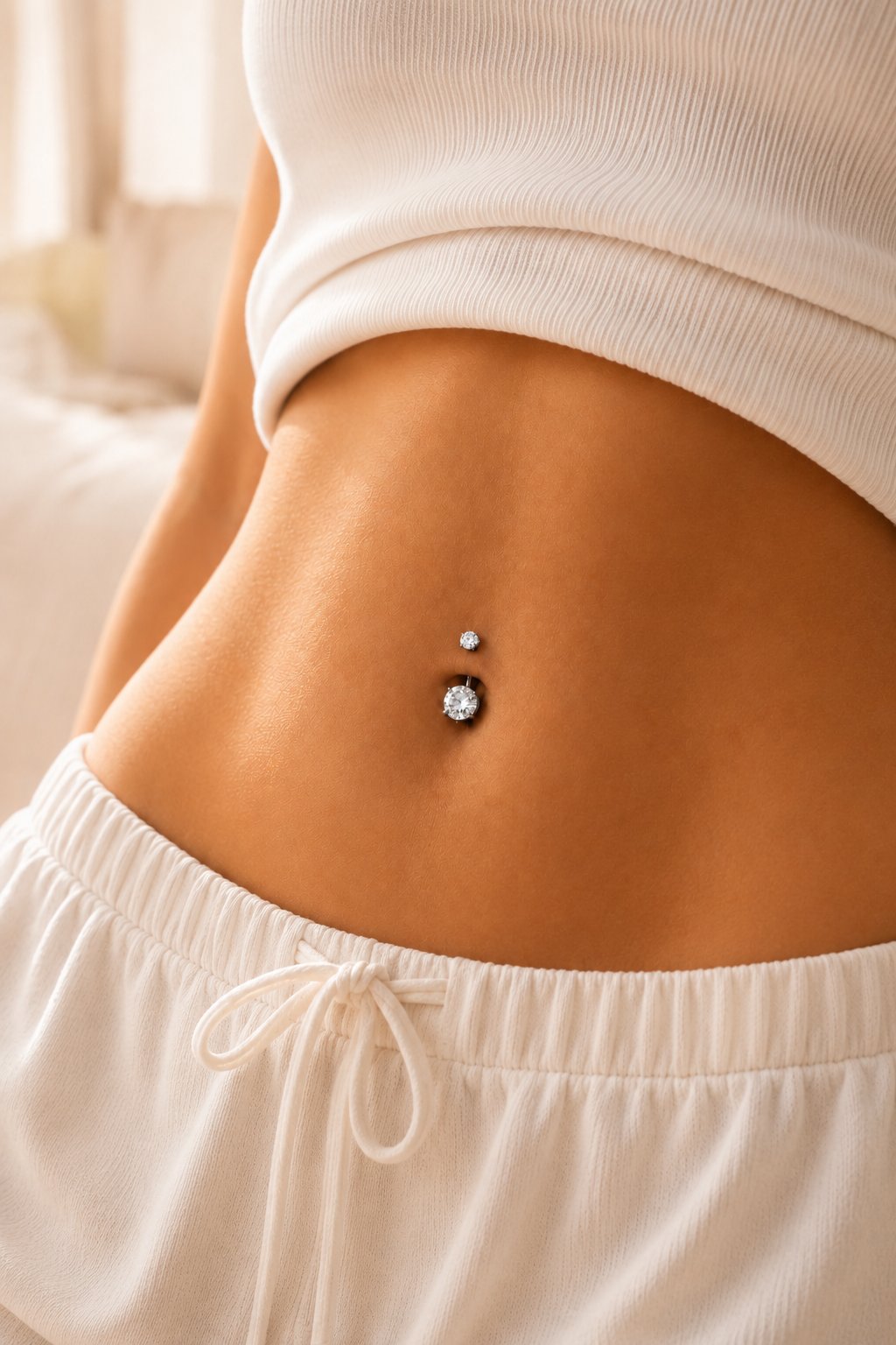 8 mm Tektaş Titanyum Göbek Piercing – Zirkon Taşlı