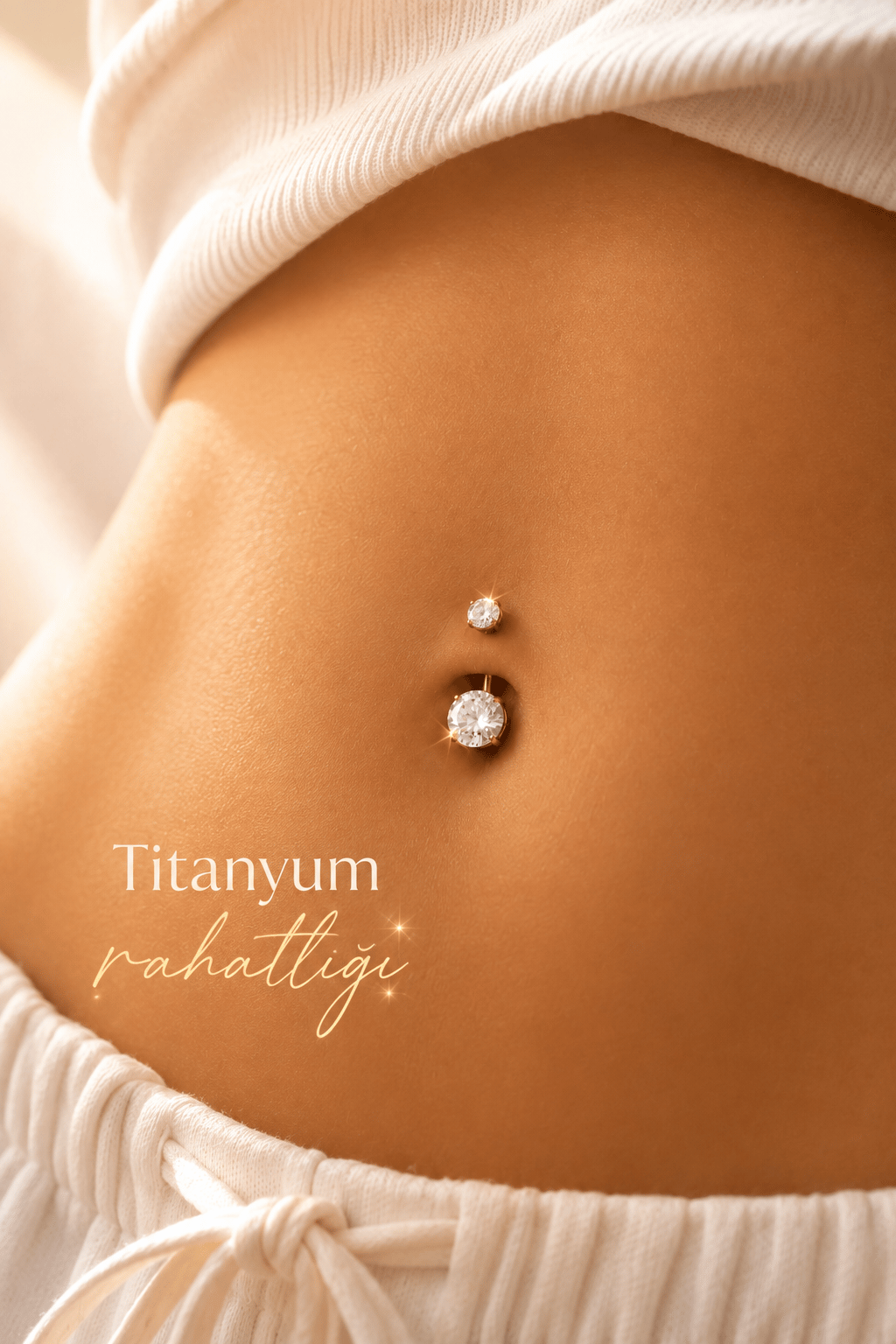 8 mm Tektaş Titanyum Göbek Piercing – Zirkon Taşlı