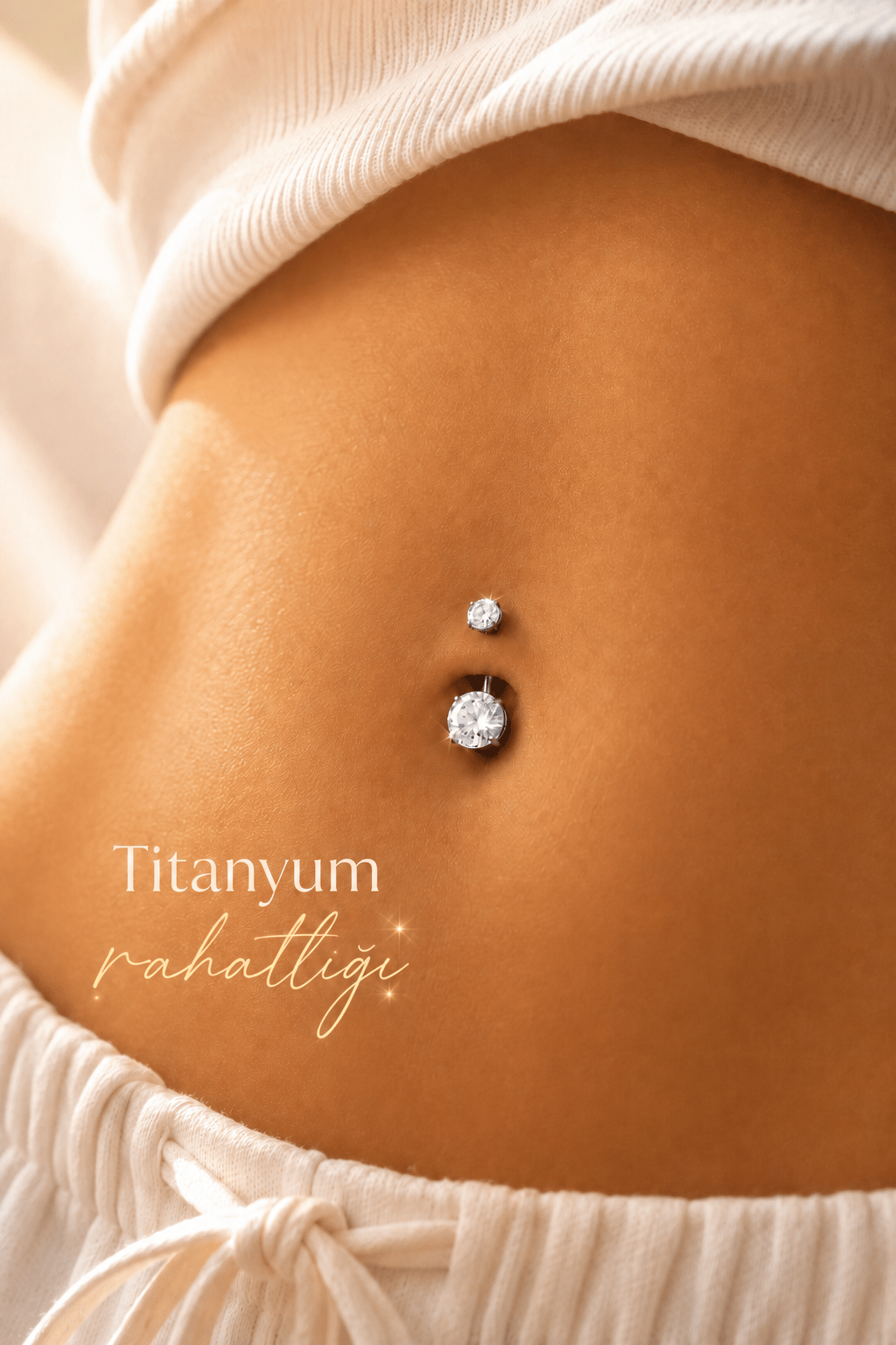 8 mm Tektaş Titanyum Göbek Piercing – Zirkon Taşlı
