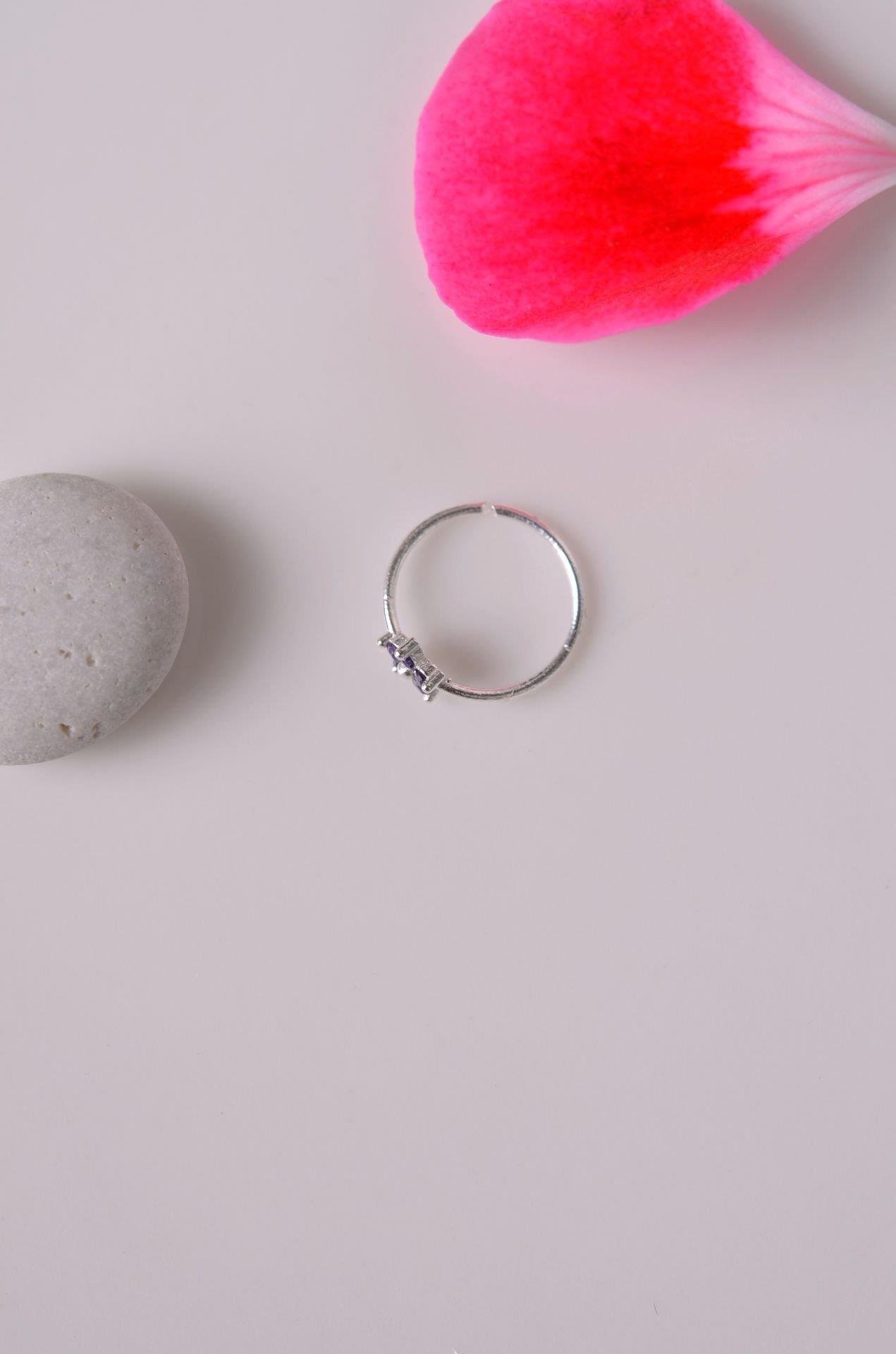 925 Ayar Gümüş Mor Çiçekli Halka Hızma