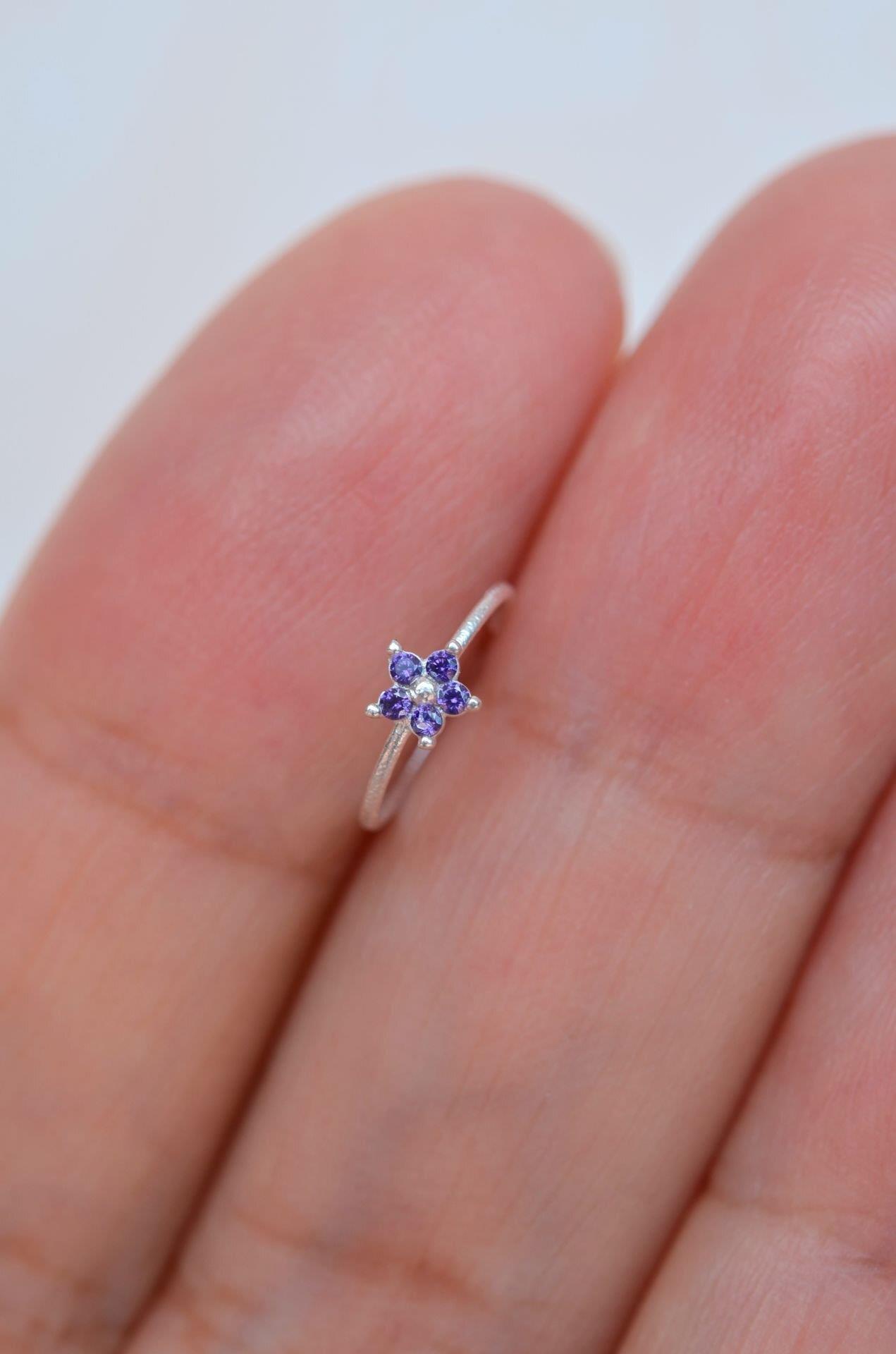 925 Ayar Gümüş Mor Çiçekli Halka Hızma