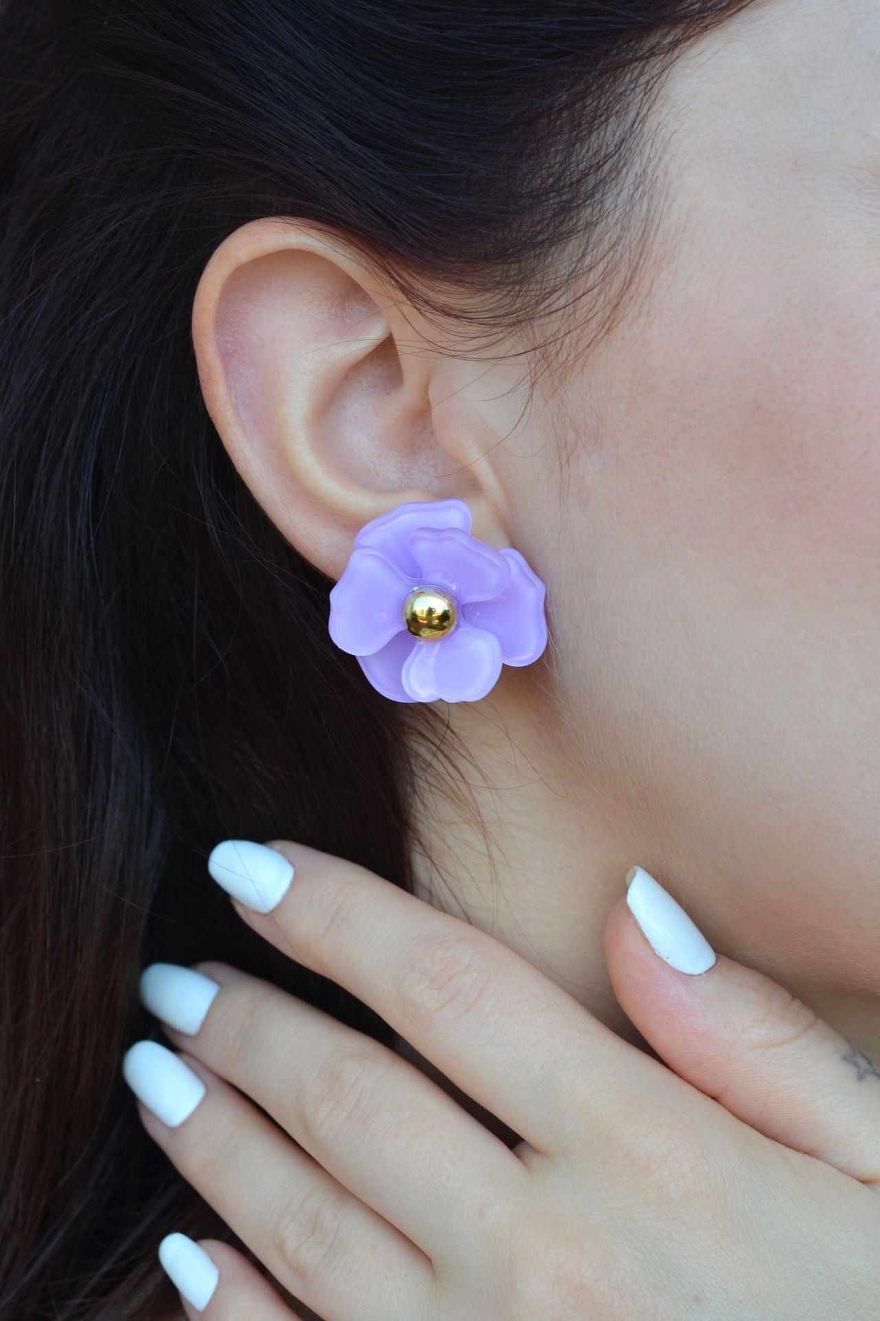 Açık Mor Lila Çiçek Küpe