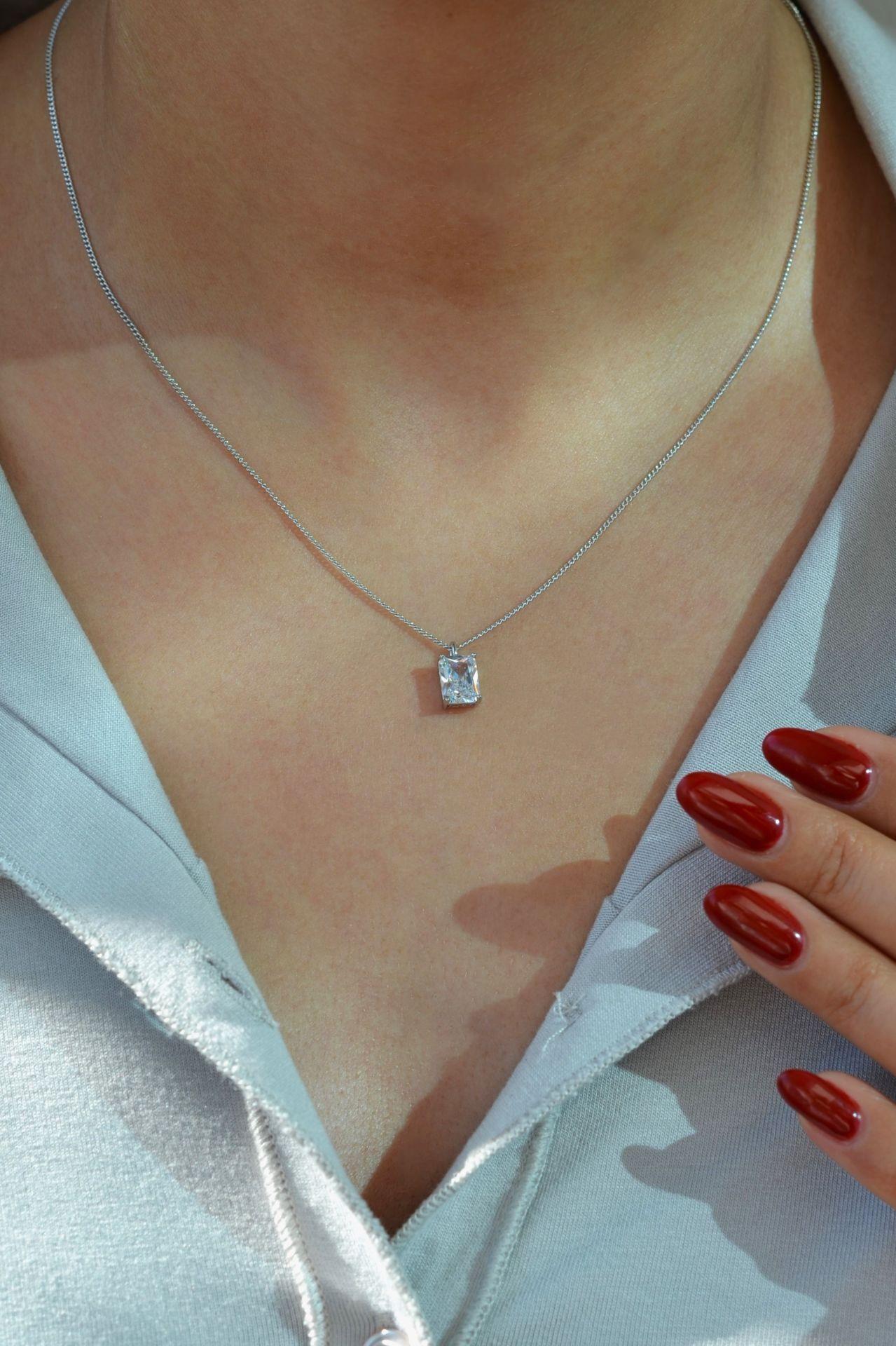 Baget Tektaş Kolye Zirkon Kolye Baget Tektaş Gümüş Renkli