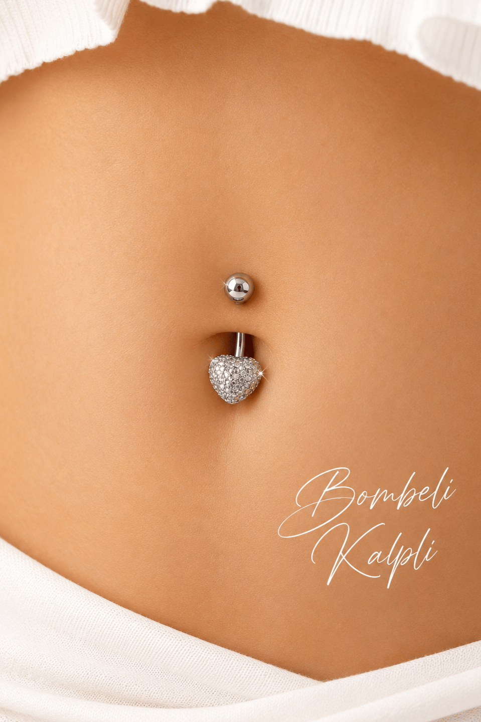 Bombeli Kalpli Zirkon Taşlı Çelik Göbek Piercing