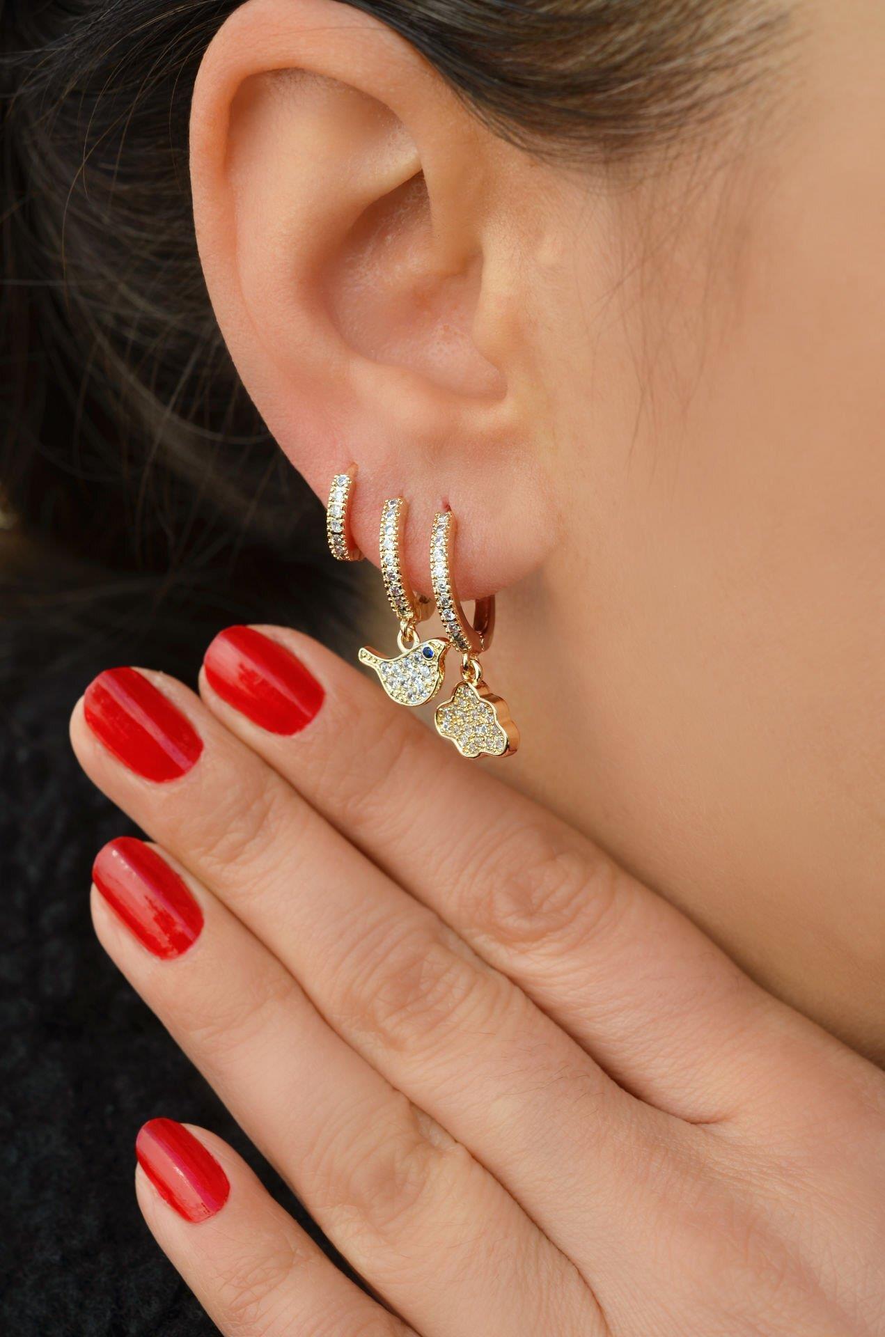 Bulut ve Minik Kuş Figürlü 3'lü Küpe Seti