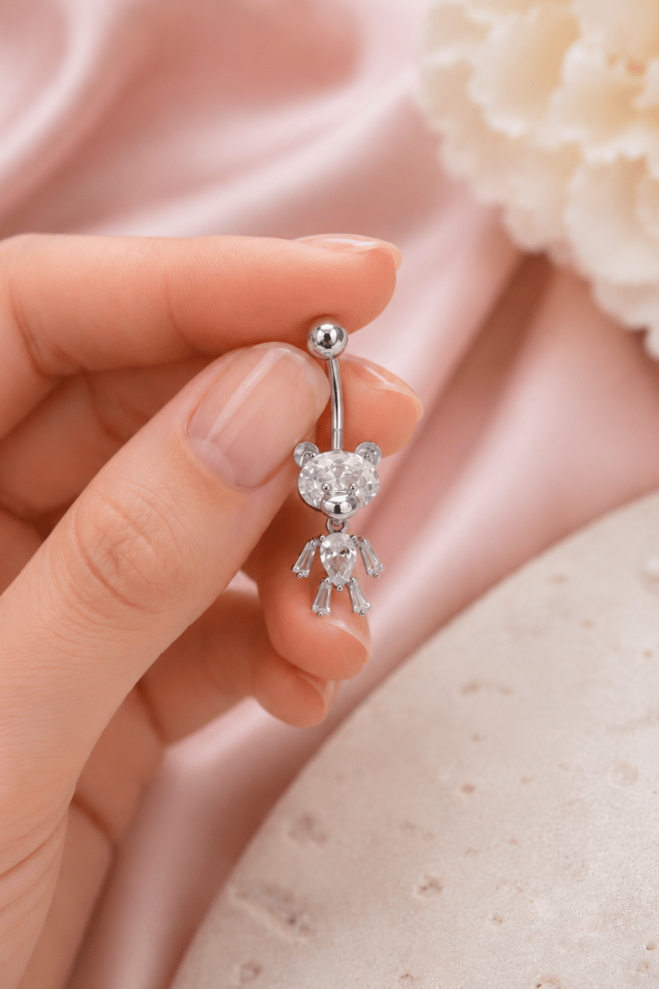 Çelik Ayıcıklı Göbek Piercing Gümüş Renk