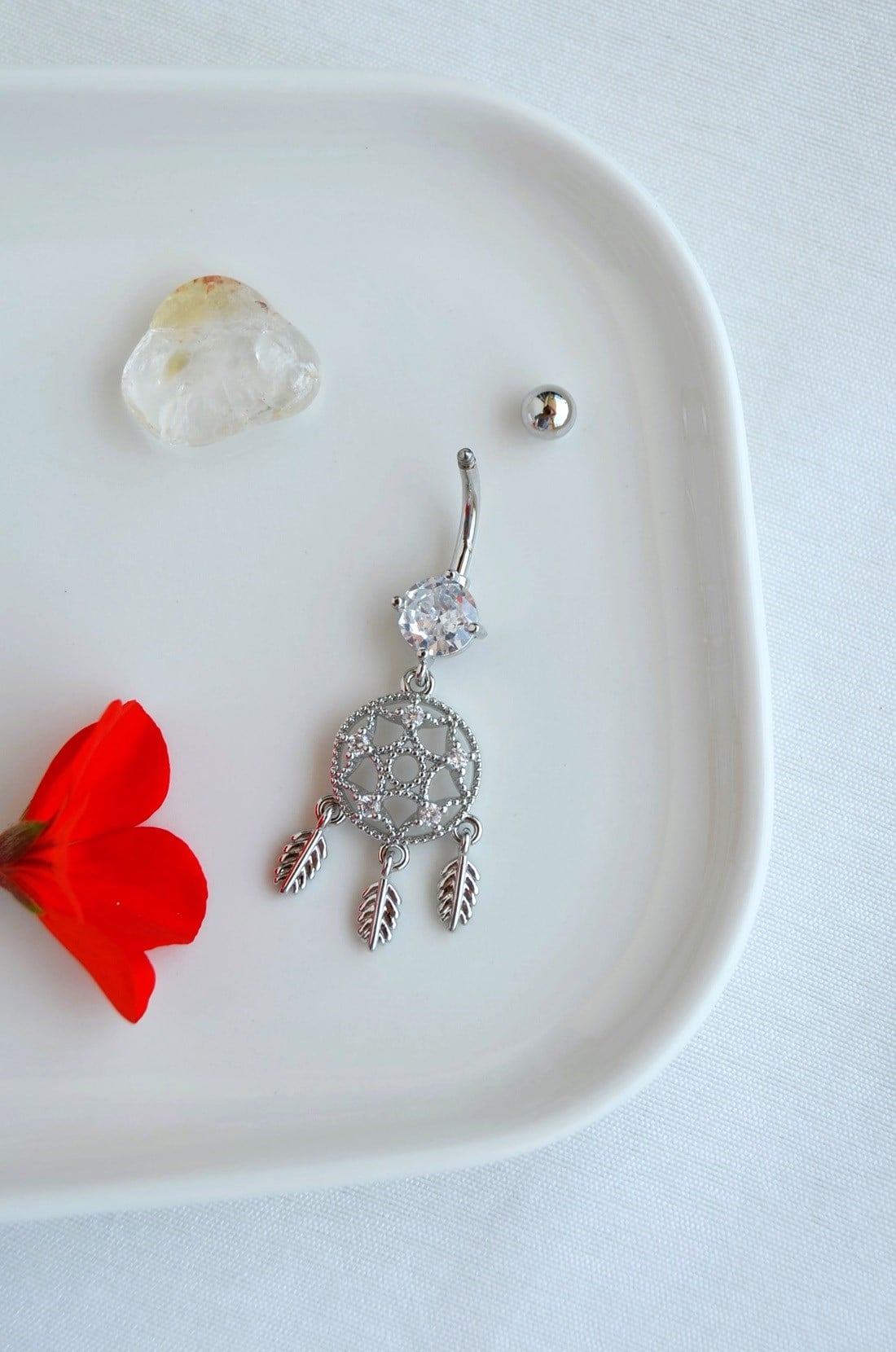 Çelik Düş Kapanı Model Göbek Piercing Gümüş Renk