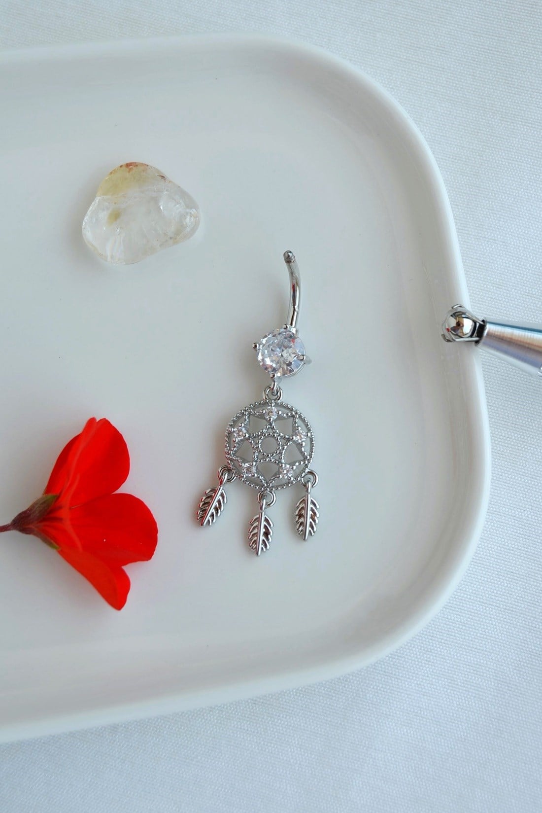 Çelik Düş Kapanı Model Göbek Piercing Gümüş Renk