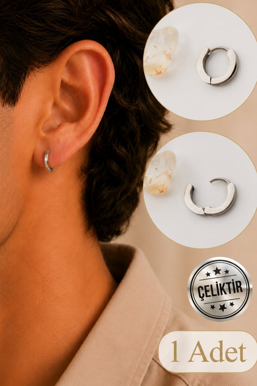Çelik Erkek Halka Küpe Gümüş Renk İnce Minimal Unisex 1 Adet