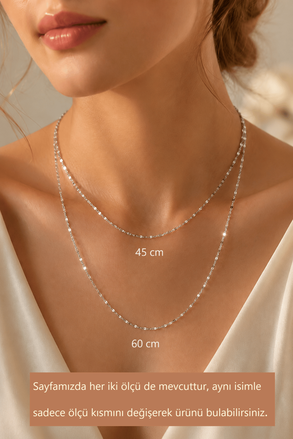 Çelik Işıltılı İnce Uzun Zincir Kolye 60 cm