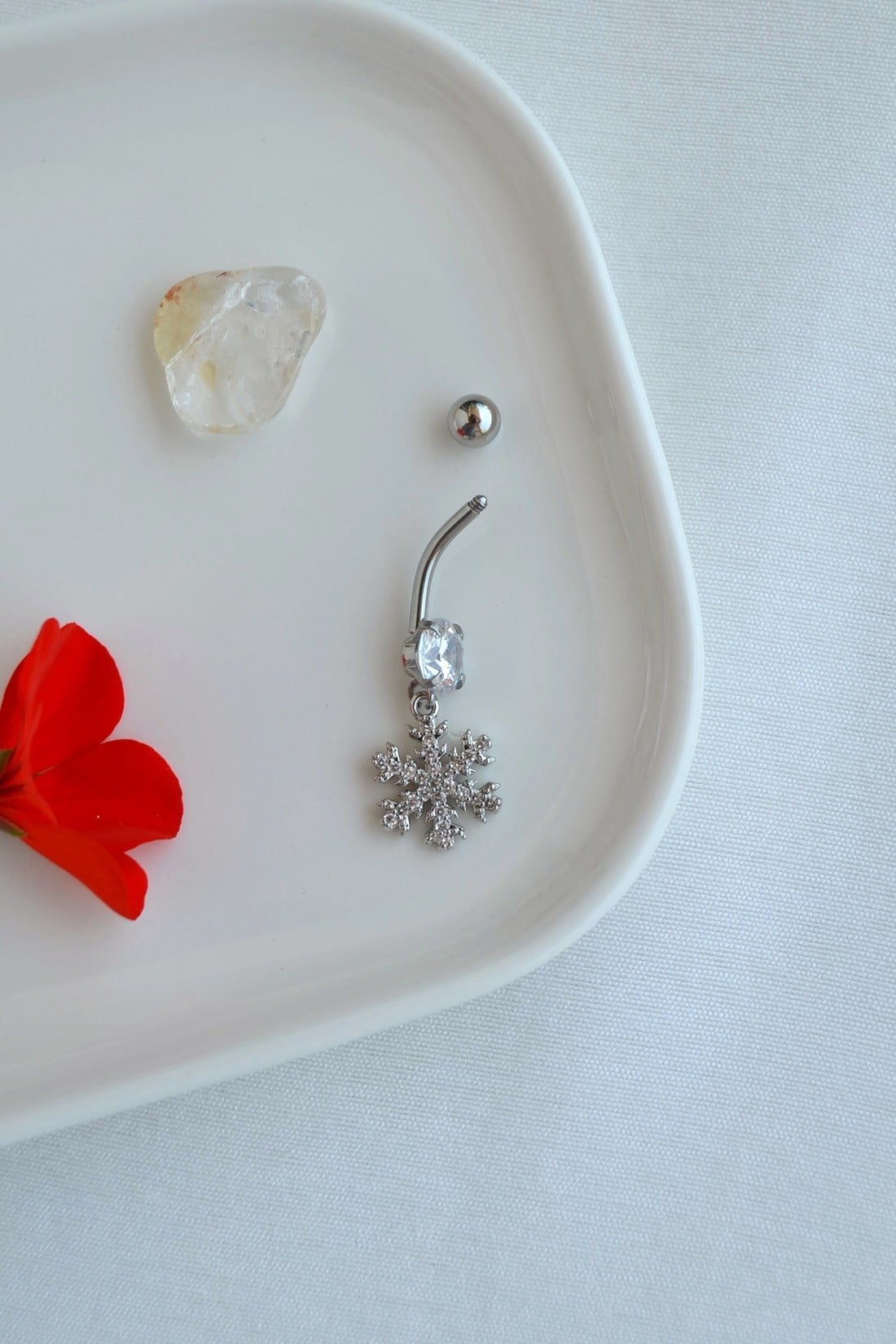 Çelik Kar Tanesi Göbek Piercing Gümüş Renk
