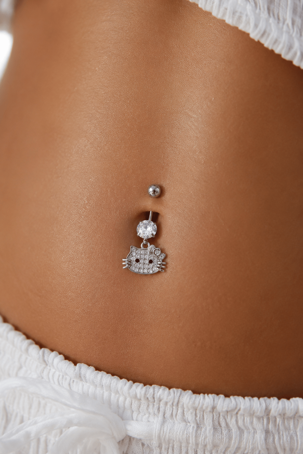 Çelik Kitty Kedicik Göbek Piercing Gümüş Renkli
