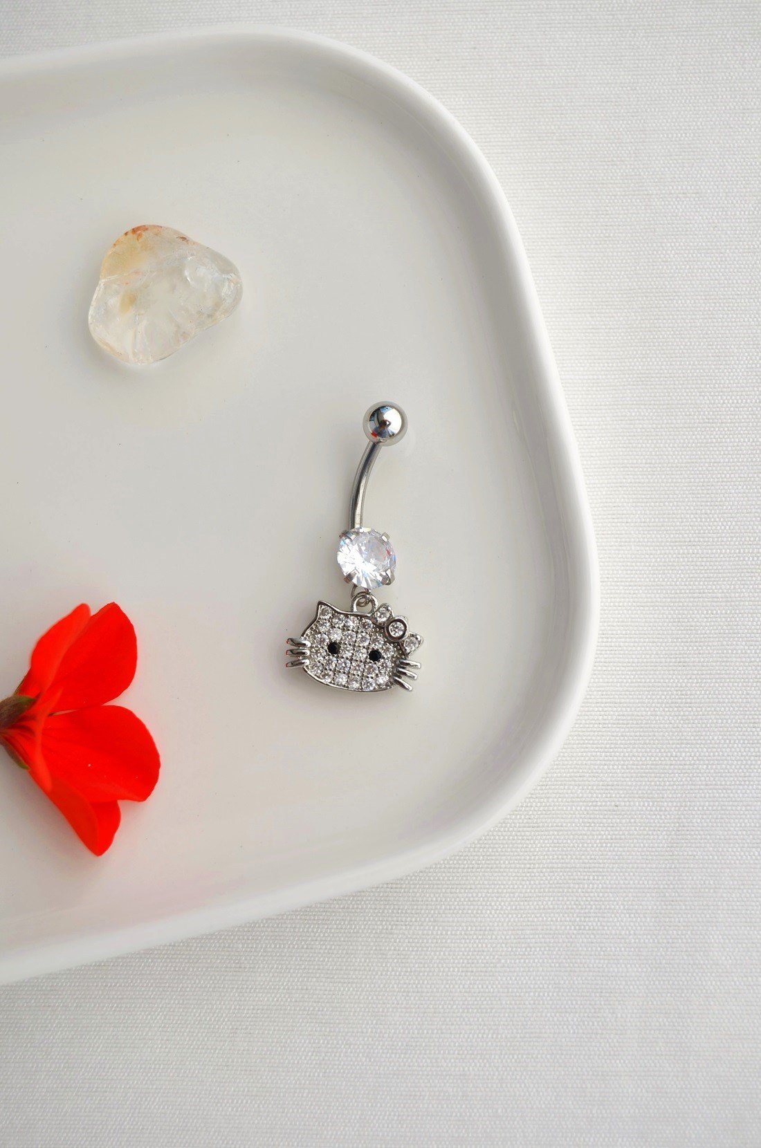 Çelik Kitty Kedicik Göbek Piercing Gümüş Renkli