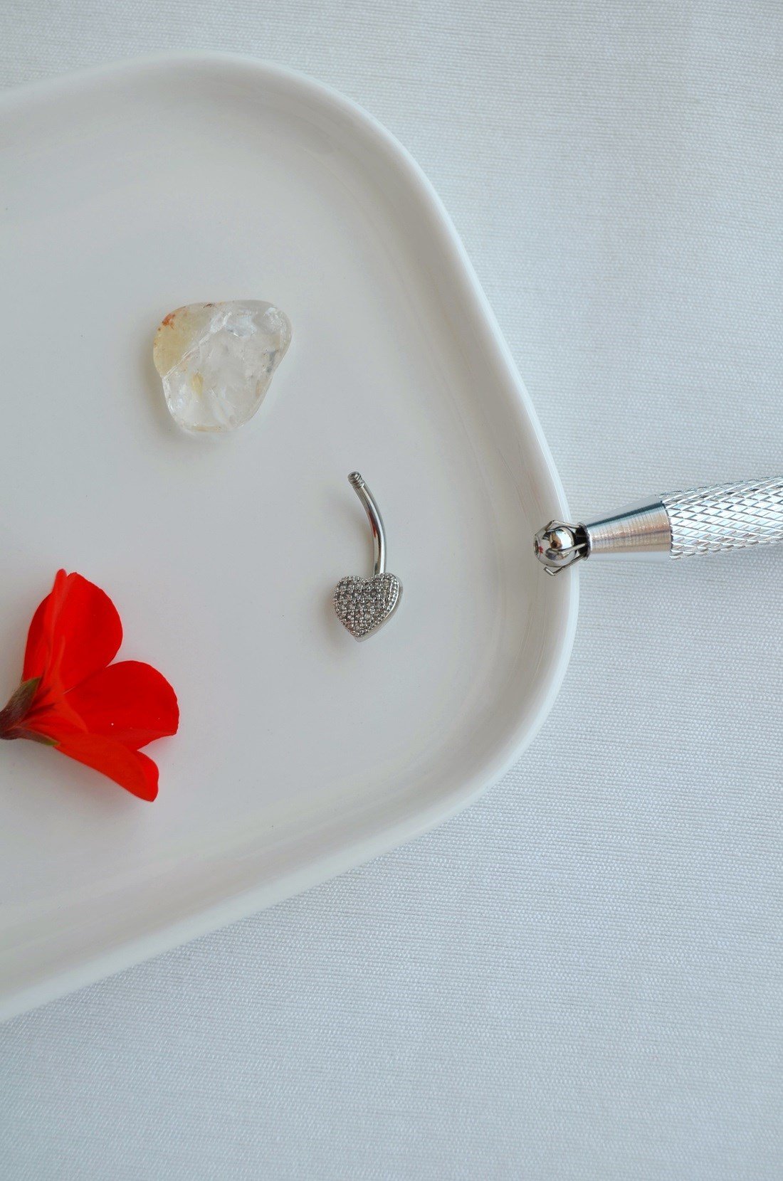 Çelik Minimal Küçük Kalp Göbek Piercing Gümüş Renk