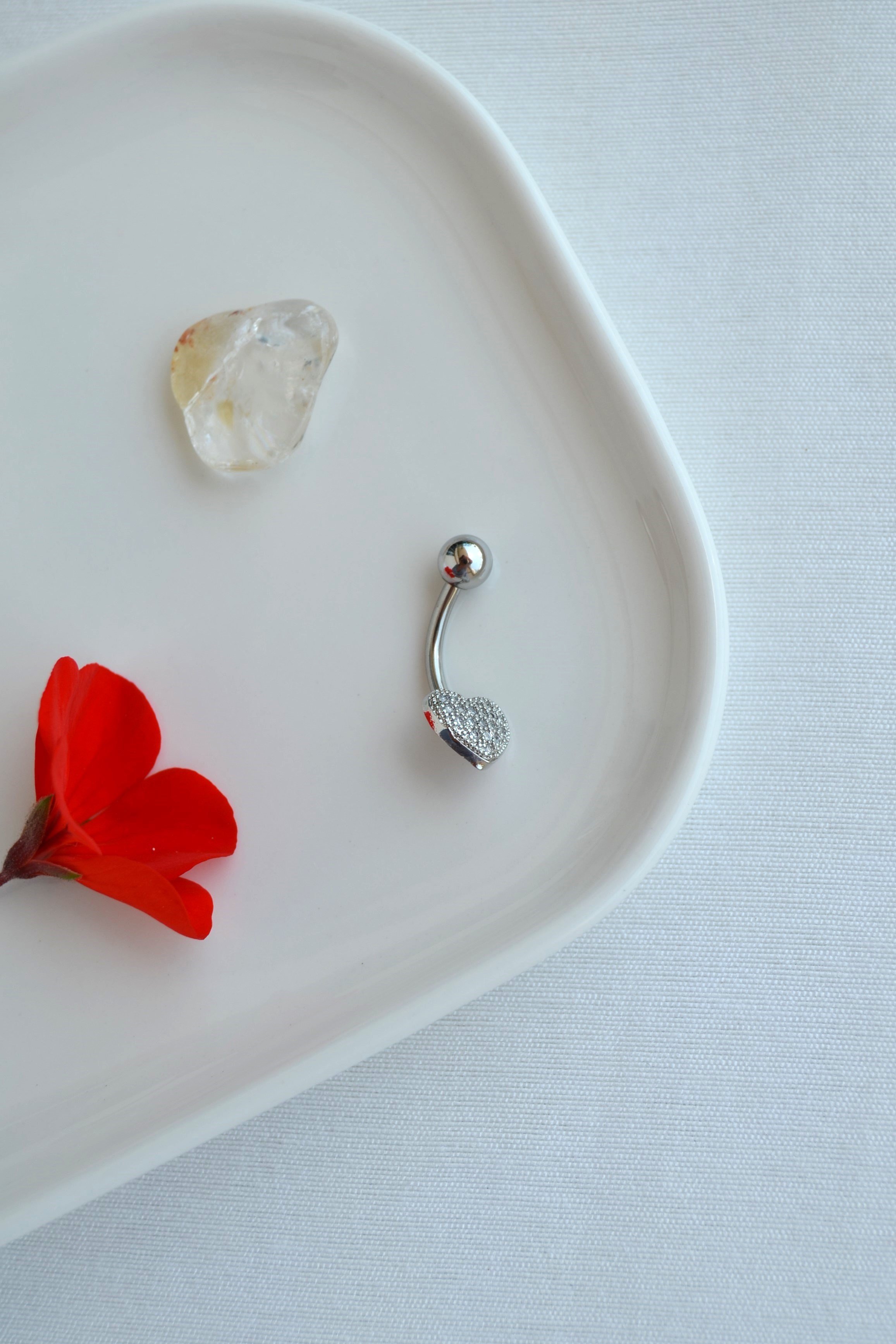 Çelik Minimal Küçük Kalp Göbek Piercing Gümüş Renk