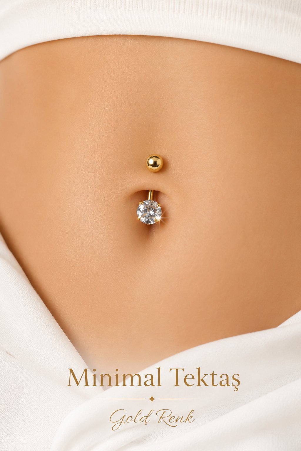 Çelik Minimal Tektaş Göbek Piercingi Zirkon Taşlı