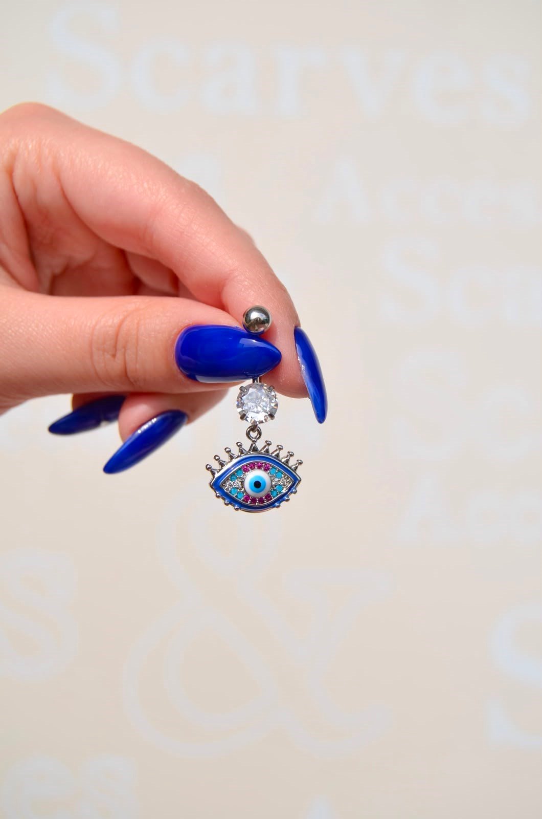 Çelik Multicolor Firuzeli Nazar Göz Göbek Piercing Gümüş Renkli