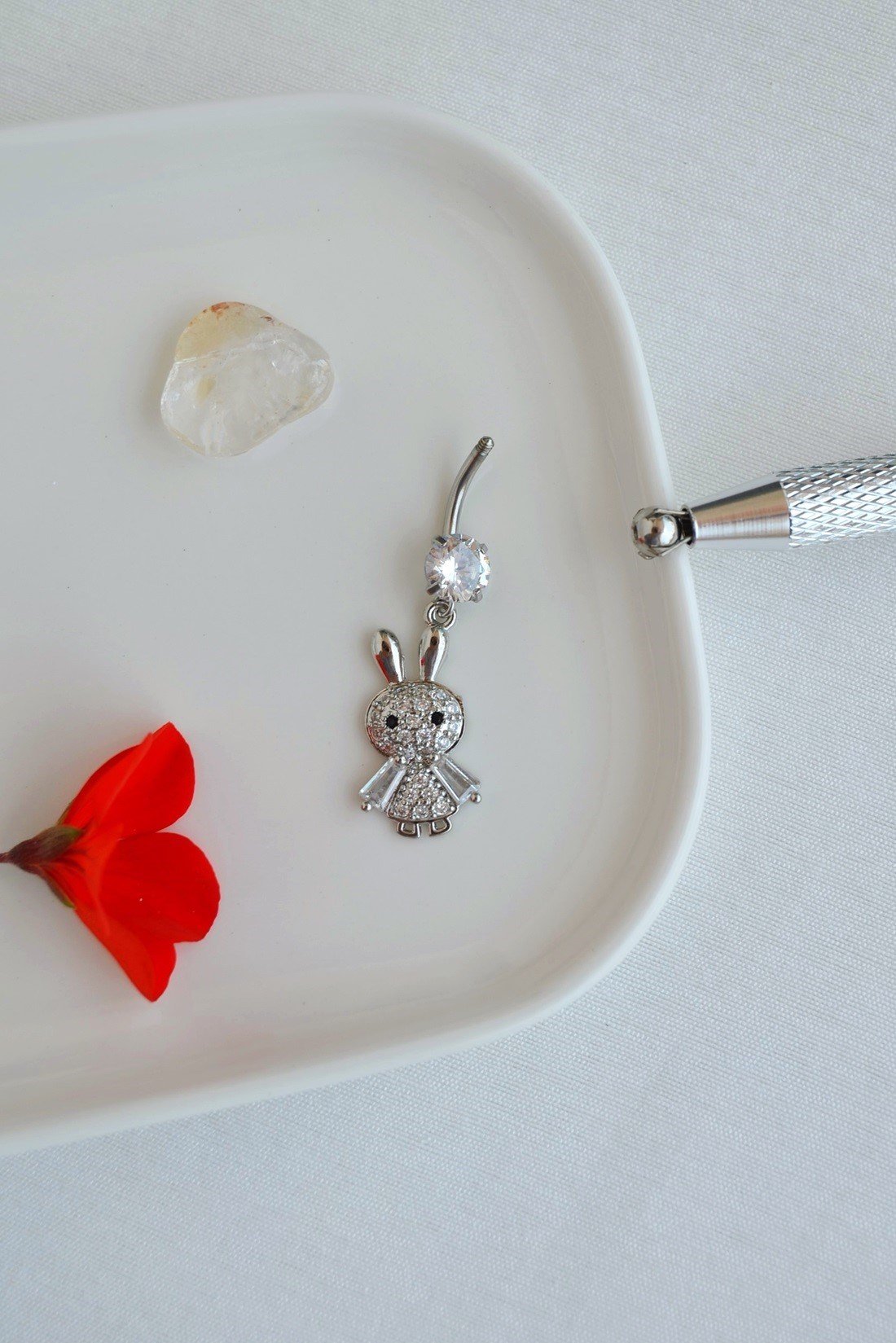 Çelik Tavşan Göbek Piercing Gümüş Renk