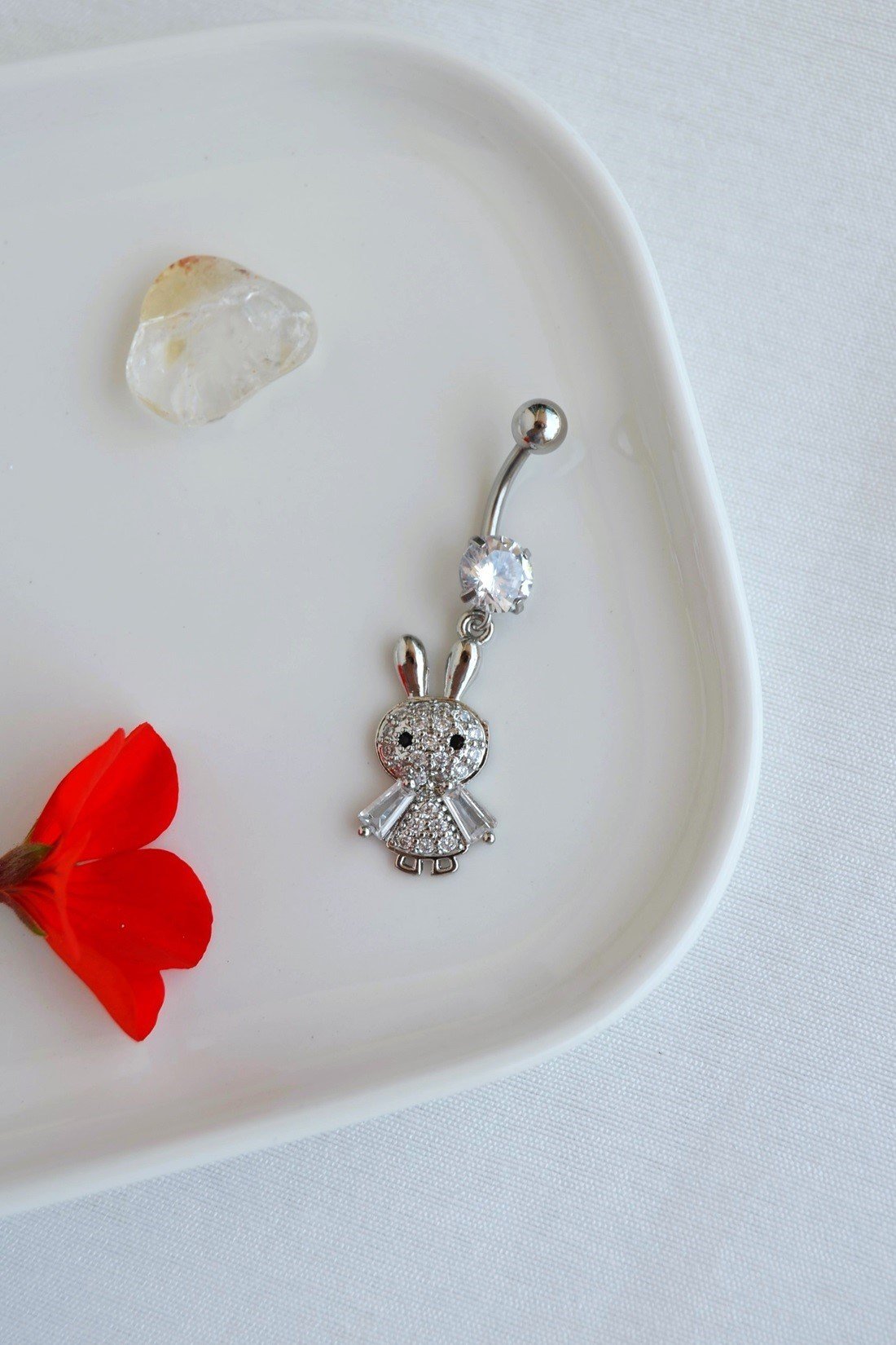 Çelik Tavşan Göbek Piercing Gümüş Renk