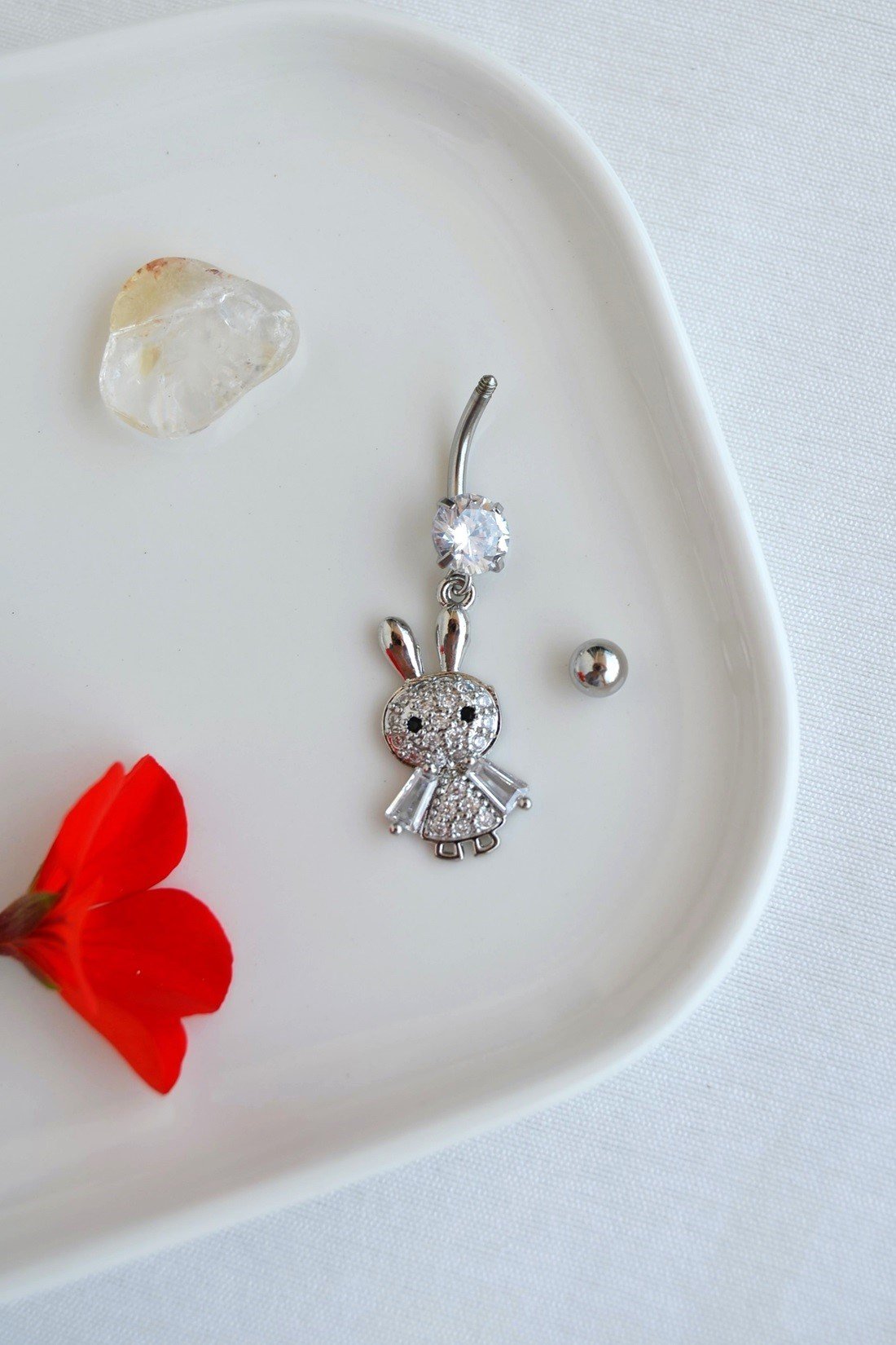 Çelik Tavşan Göbek Piercing Gümüş Renk