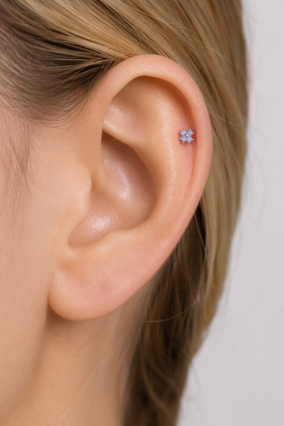 Çok Mini Çiçekli Helix Piercing Tragus Kıkırdak Piercing Gümüş Renk