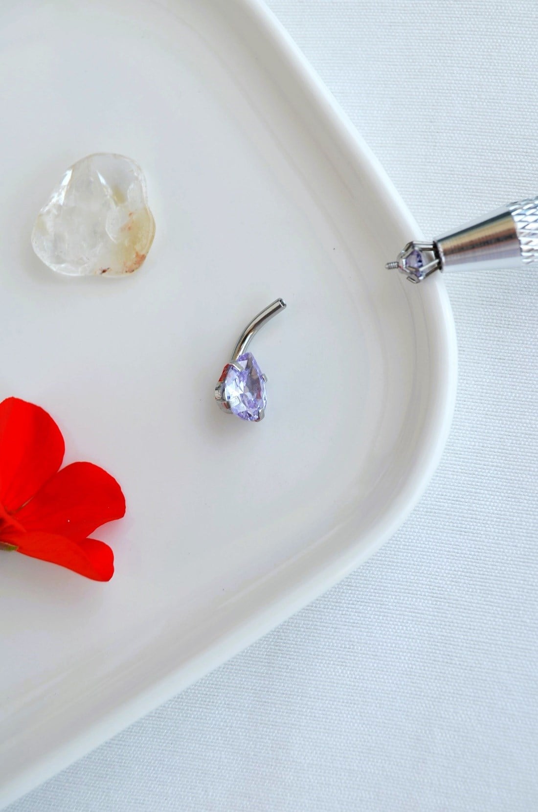 Damla Taşlı 316L Çelik Göbek Piercing