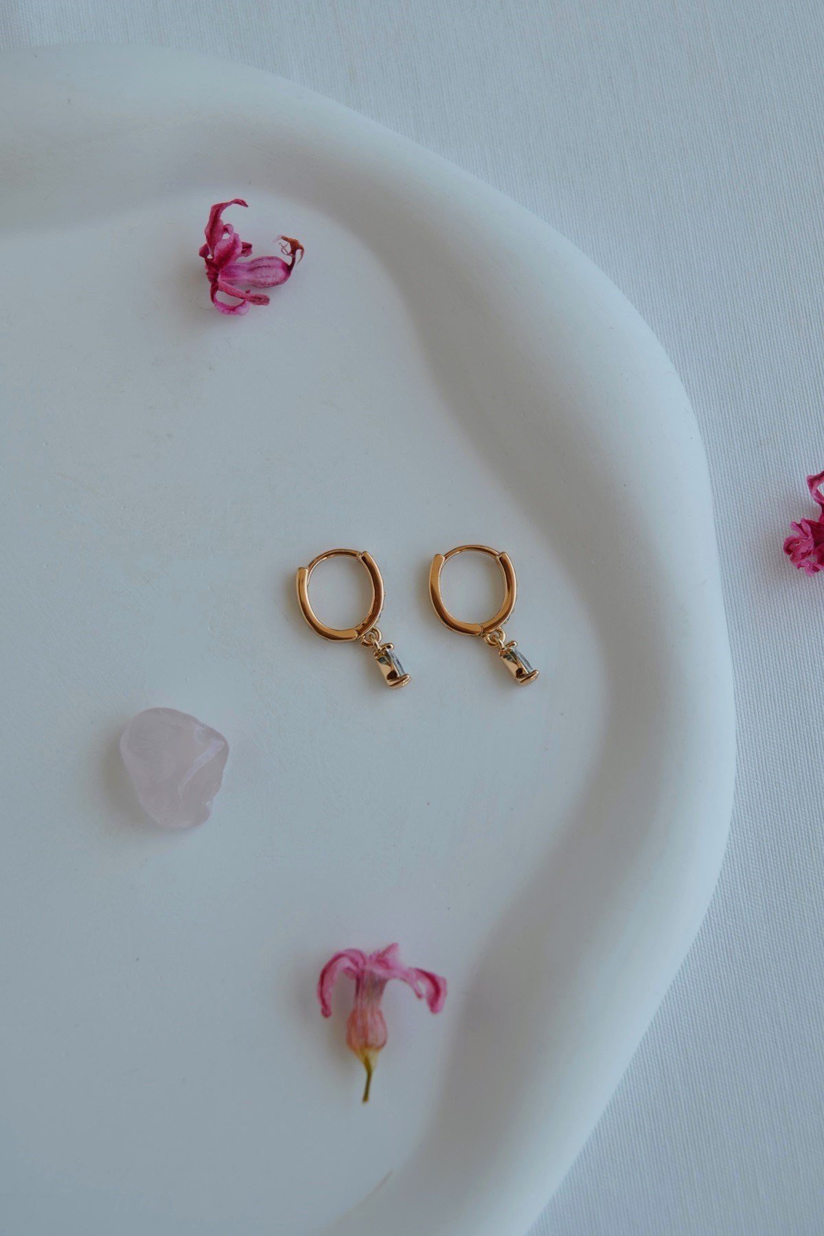 Damla Zirkon Taşlı Halka Küpe Rose Gold 1 Çift