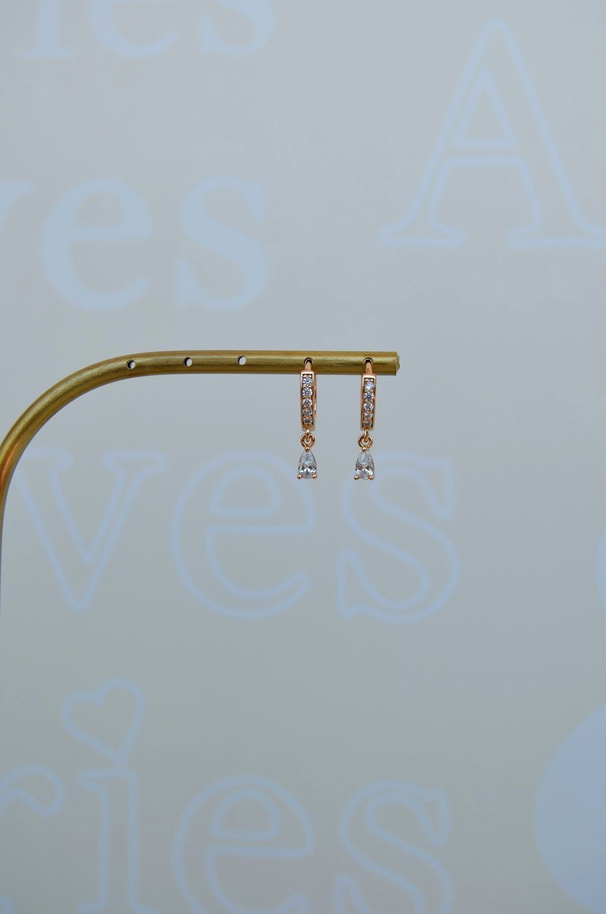 Damla Zirkon Taşlı Halka Küpe Rose Gold 1 Çift