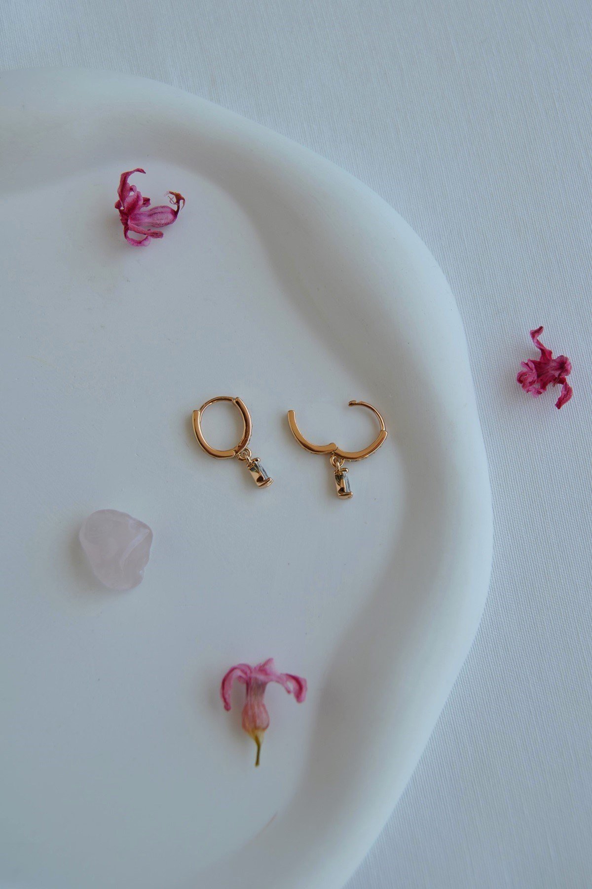 Damla Zirkon Taşlı Halka Küpe Rose Gold 1 Çift