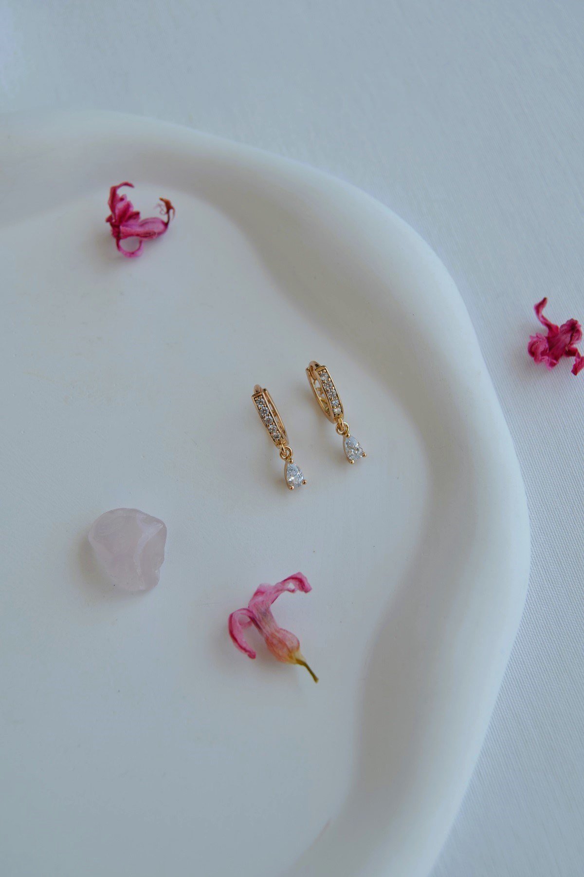 Damla Zirkon Taşlı Halka Küpe Rose Gold 1 Çift