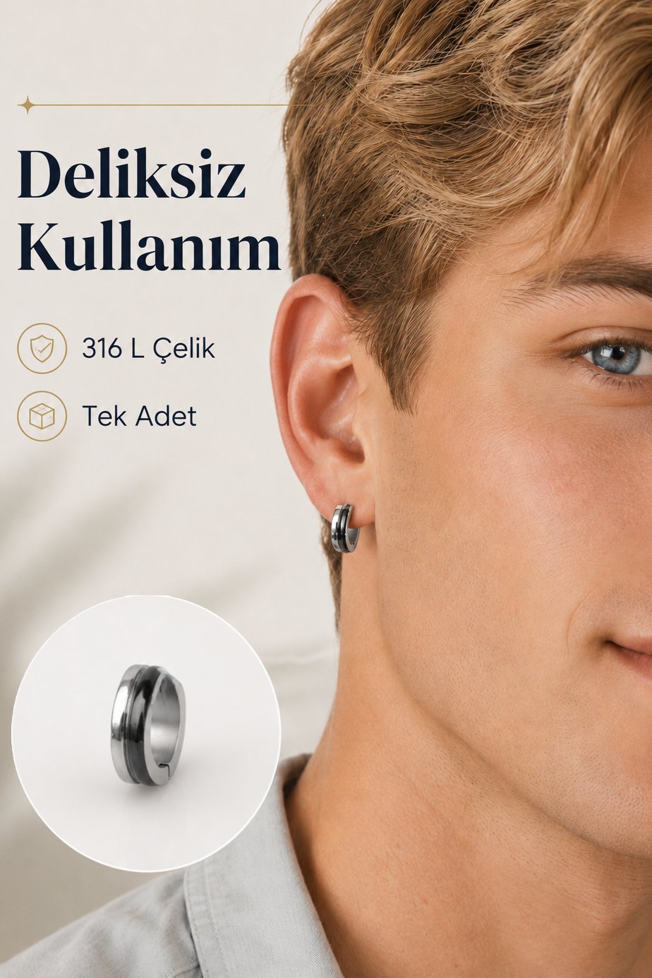 Delik Gerektirmeyen Erkek Sıkıştırmalı Çelik Halka Küpe